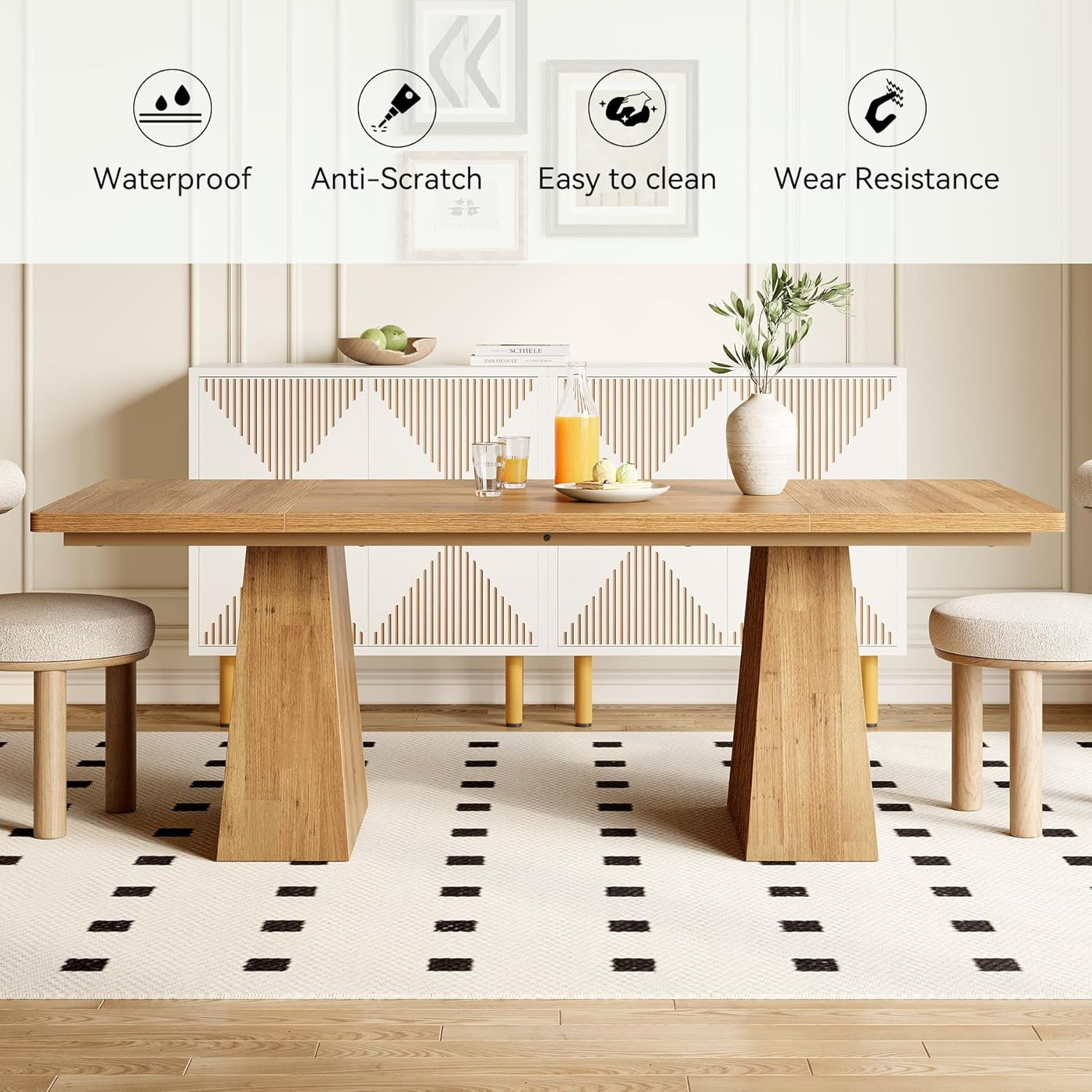 Dining Table for 6 Wooden Rectangle Kitchen Table Modern Heavy Duty Legs Brown