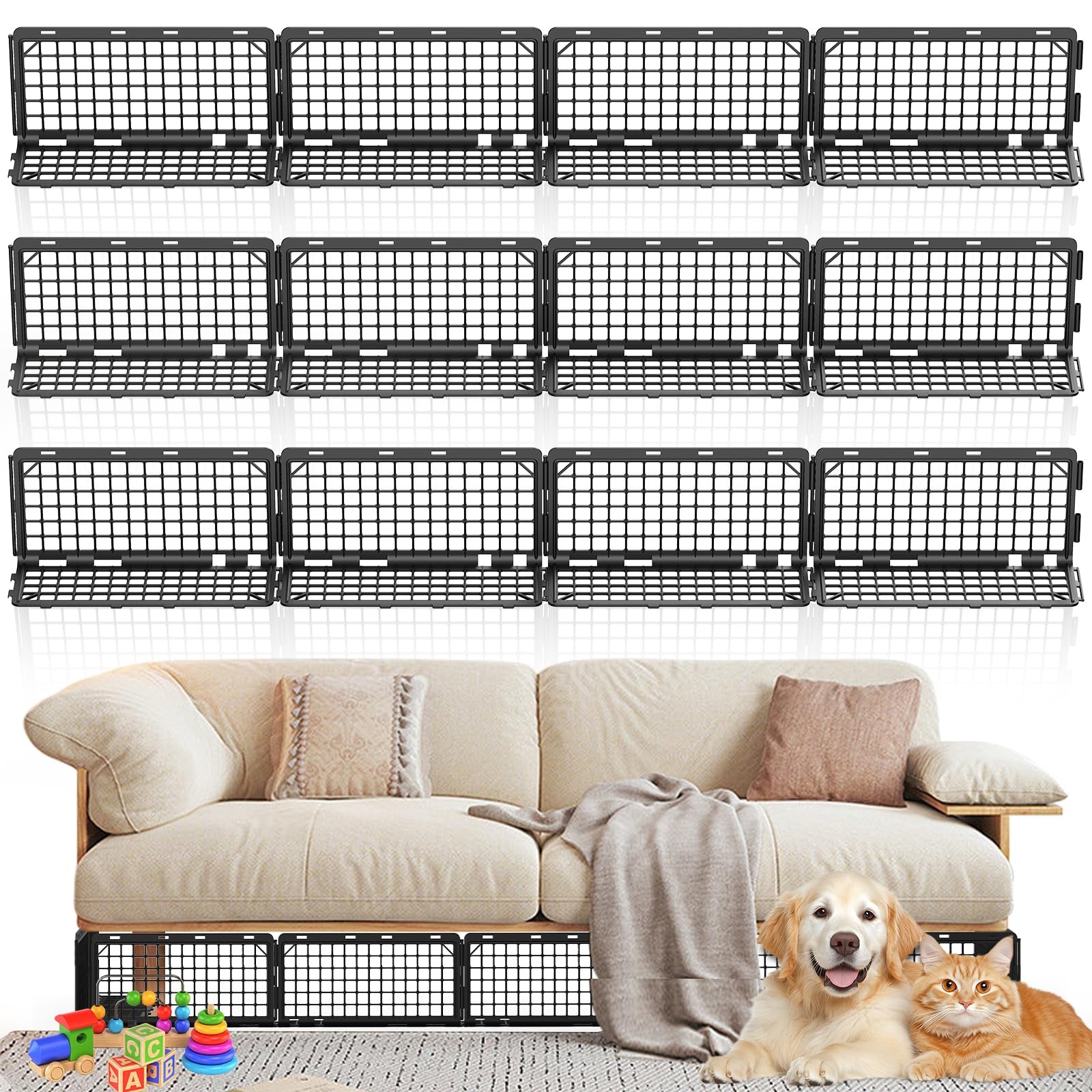 Abiglifty 12Pcs Under Couch Blocker,Under Bed Blocker for Pets,Adjustable Und…