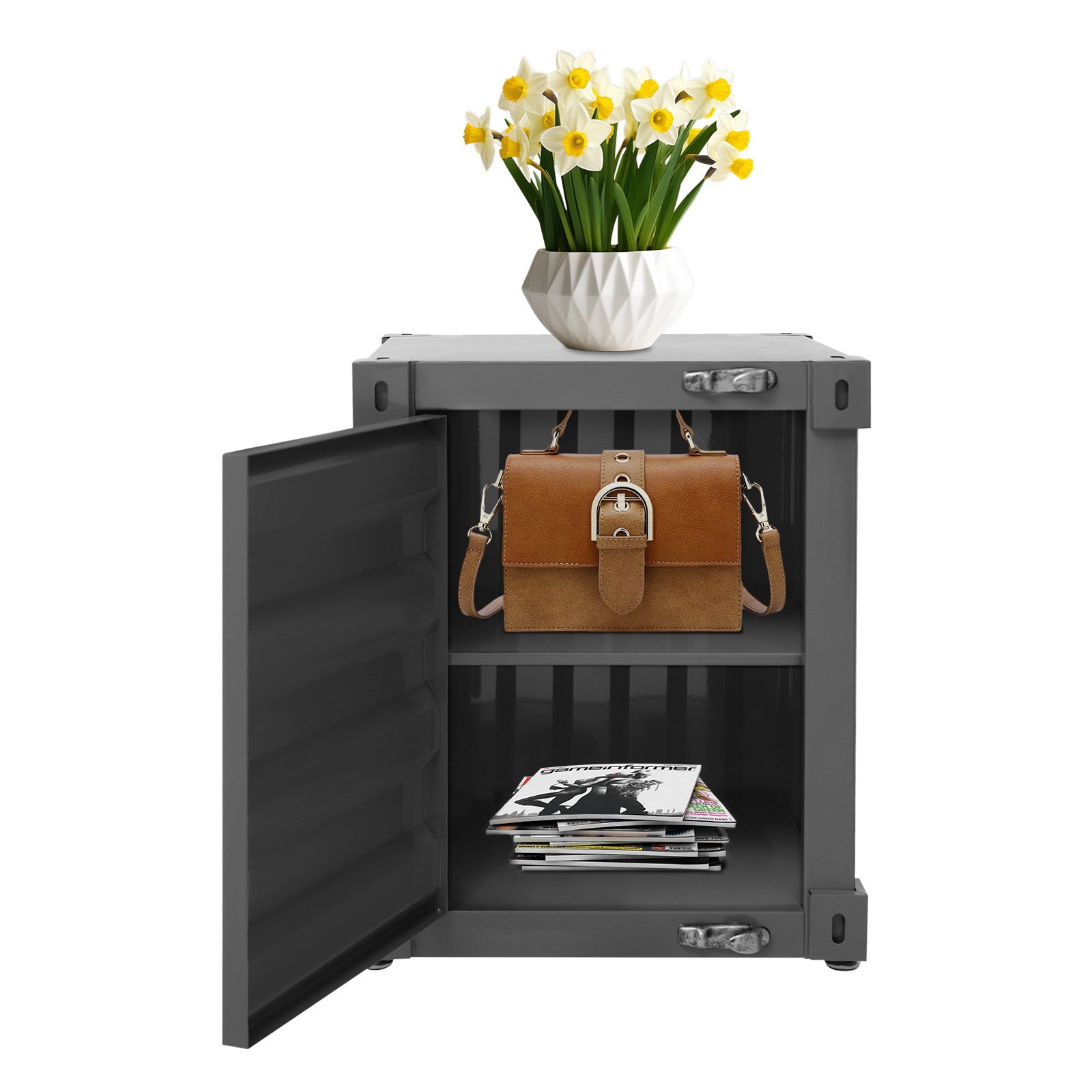 Floorstanding Side Table, Industrial Style Container Cabinet, Iron Bedside Table