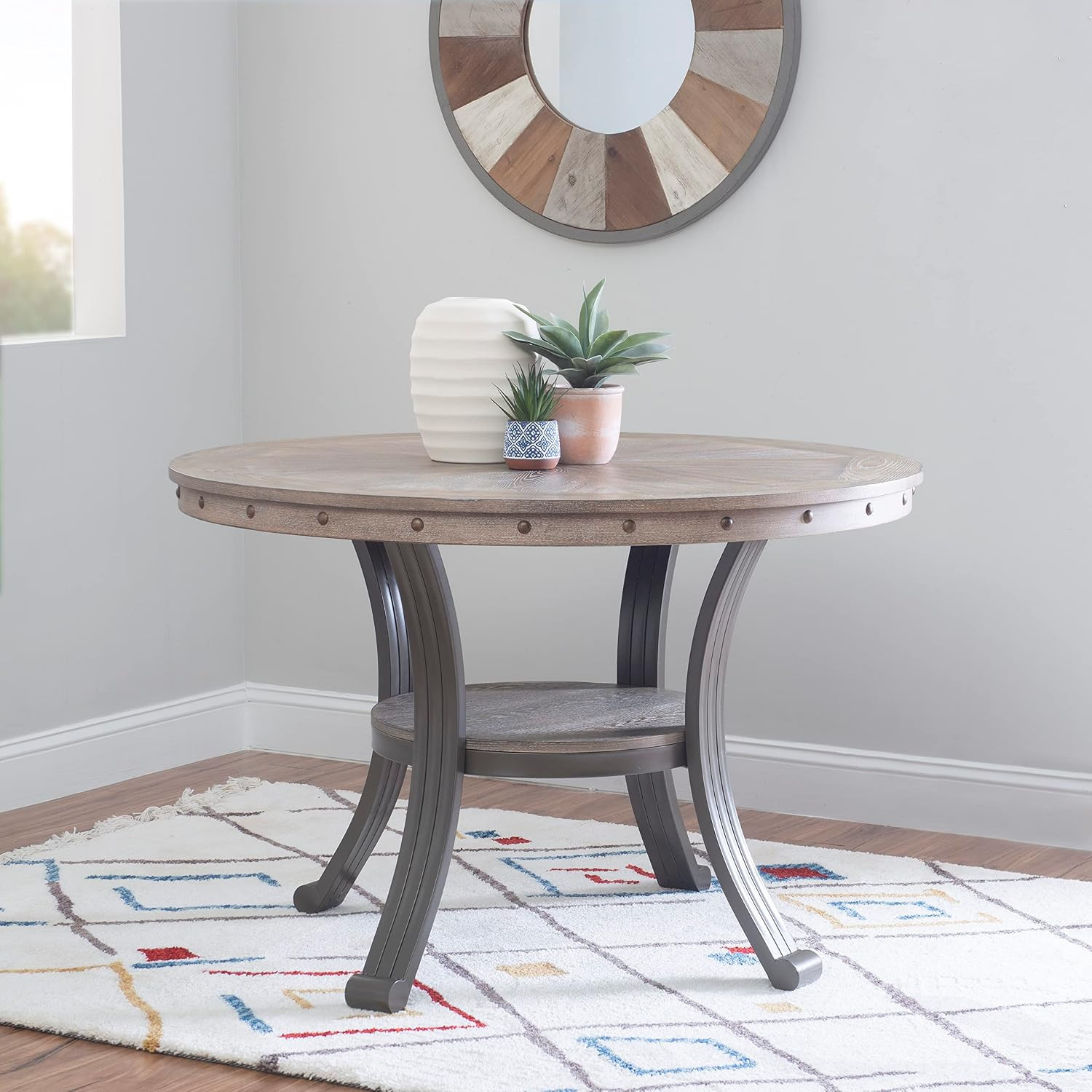 Franklin Pewter Metal and Rustic Wood Table Dining