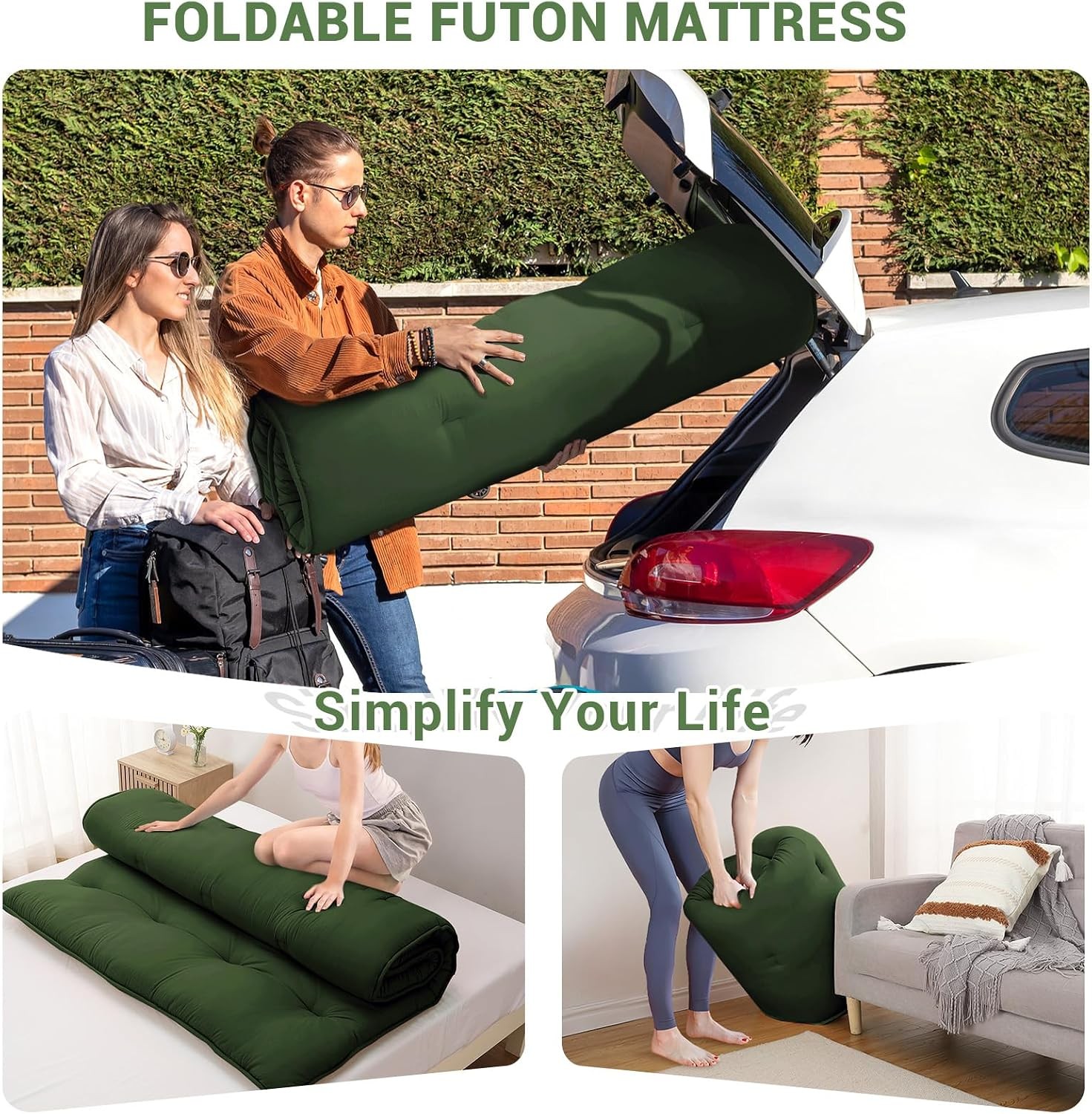 Futon Floor Portable Roll Up Mattress Twin 4″ Thick High-Density Foam Tatami Bed