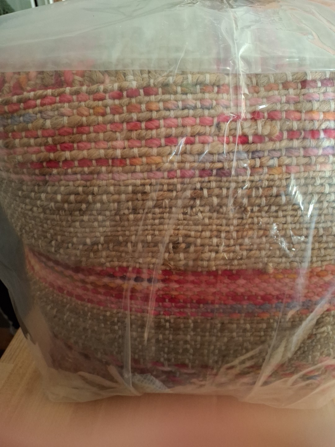 Baxton Studio Caiman Moroccan Inspired Multicolored Handwoven Hemp Pouf Ottoman