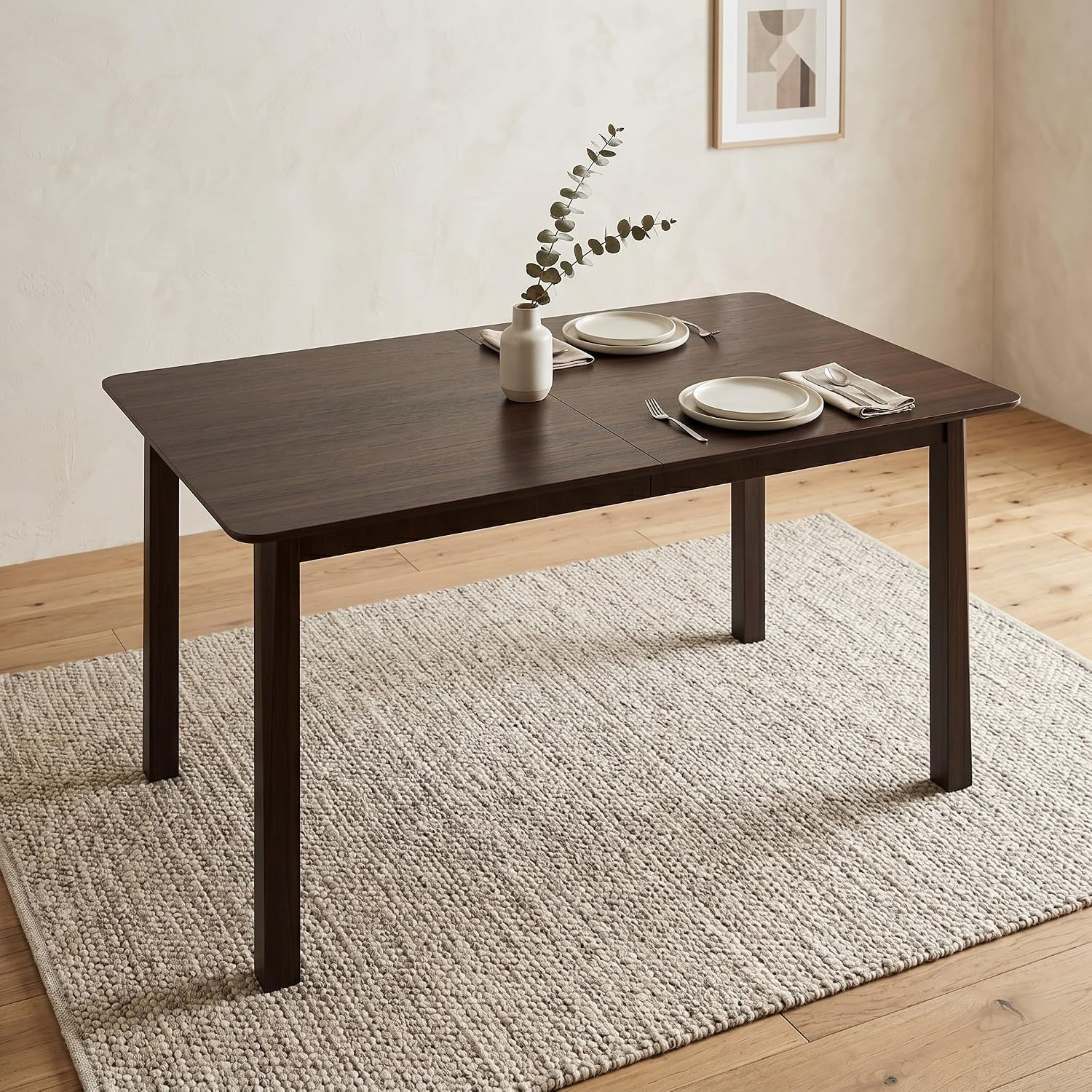 Stylish Dark Brown Rectangular Dining Table – Easy Assembly & Durable Design