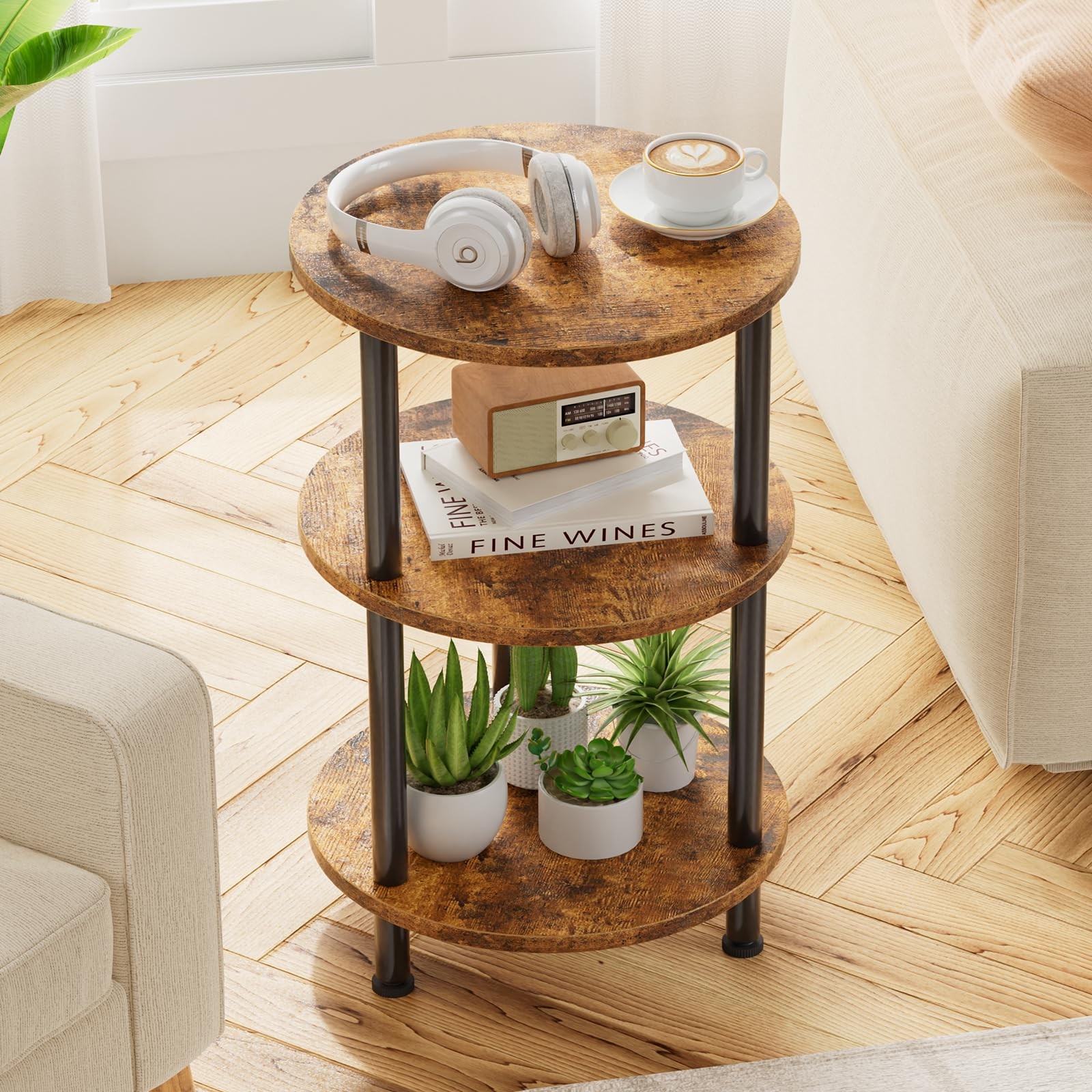Simple Trending Side Table 13 inches x 13 x 24.8 inches, Rustic Brown