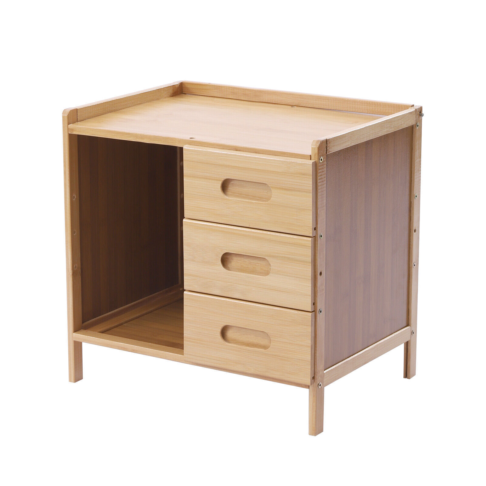 3-tier Bedside Table Nightstand End Side Organizer Natural Bamboo Storage Box