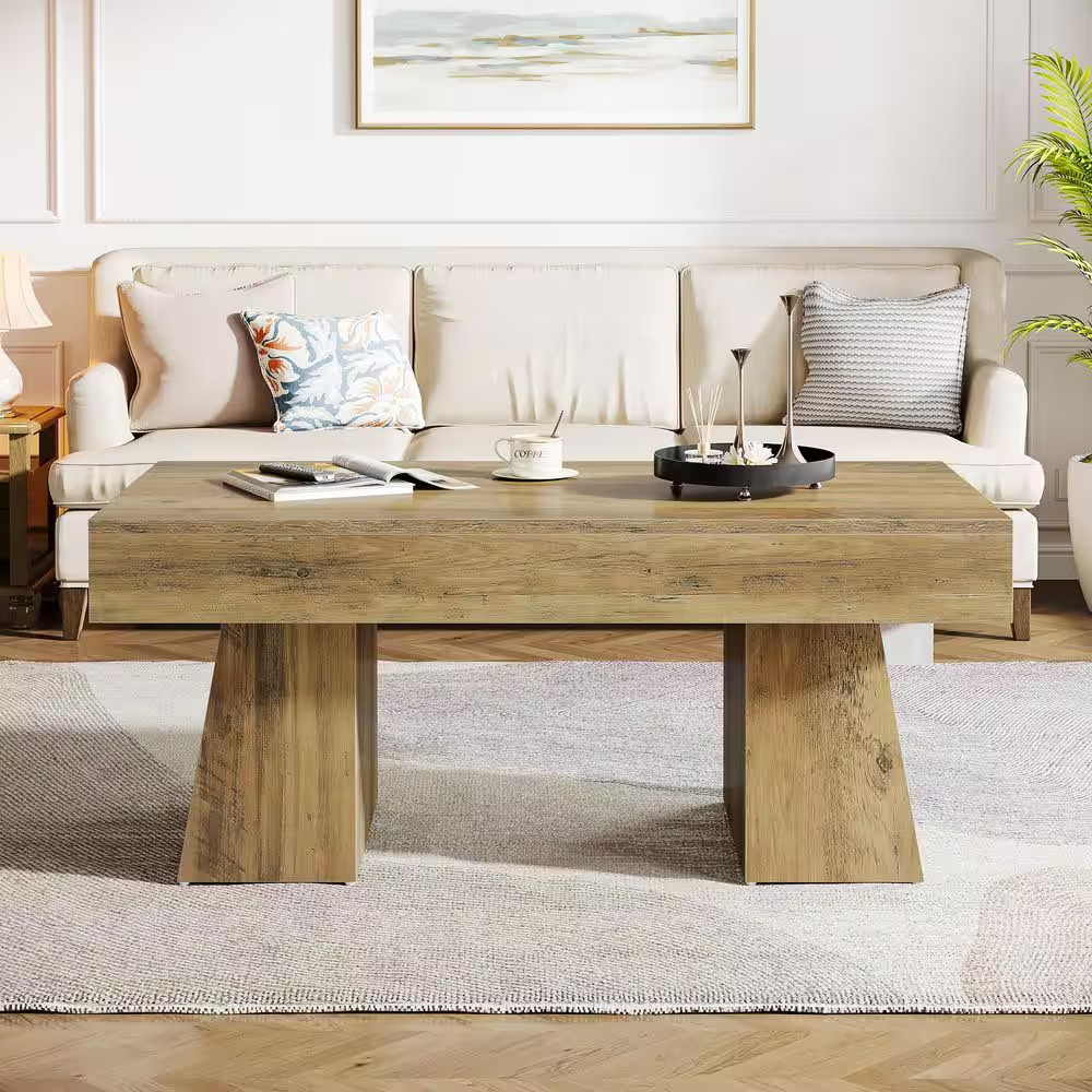 Kerlin 47 In. Brown Rectangle Engineered Wood Coffee Table with Thick Base