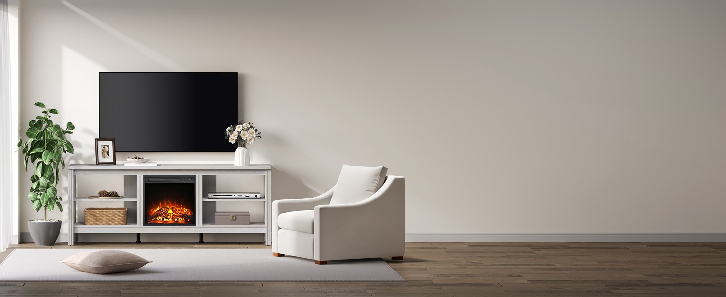 Farmhouse TV Stand for TVs up to 75 Inch, White Entertainment Center for 80 inch