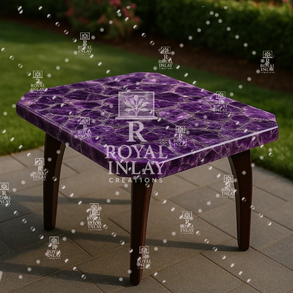 Amethyst Crystal Corner Table – Purple Stone Centerpiece for Interiors