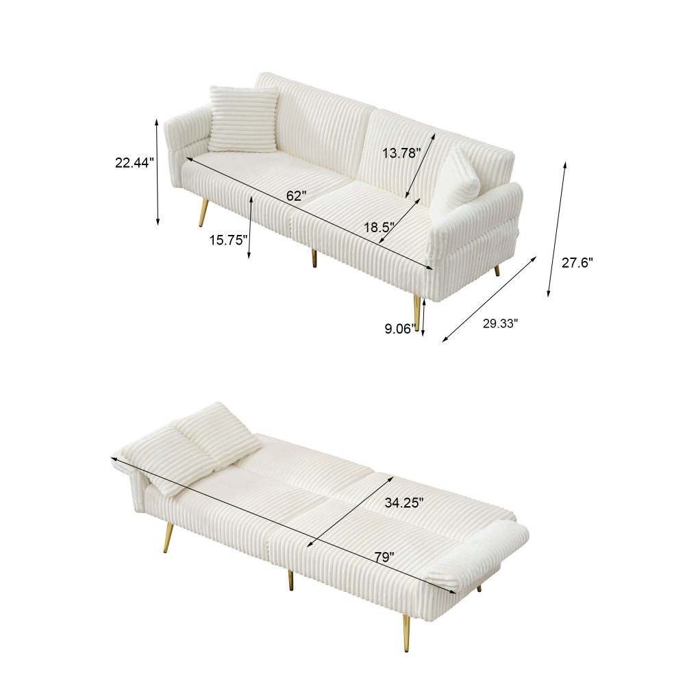 79″ Corduroy Sofa Bed Sleeper Foldable Double W/ Adjustable Armrests Living Room