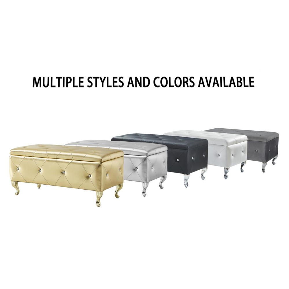 Upholstered Storage Ottoman Bench Bedroom Faux Leather Storage Benches Footrest