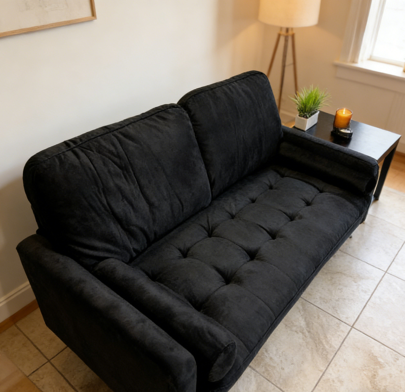 NEW Modern Velvet Loveseat, Black 2-Seater Glam Sofa for Small Spaces