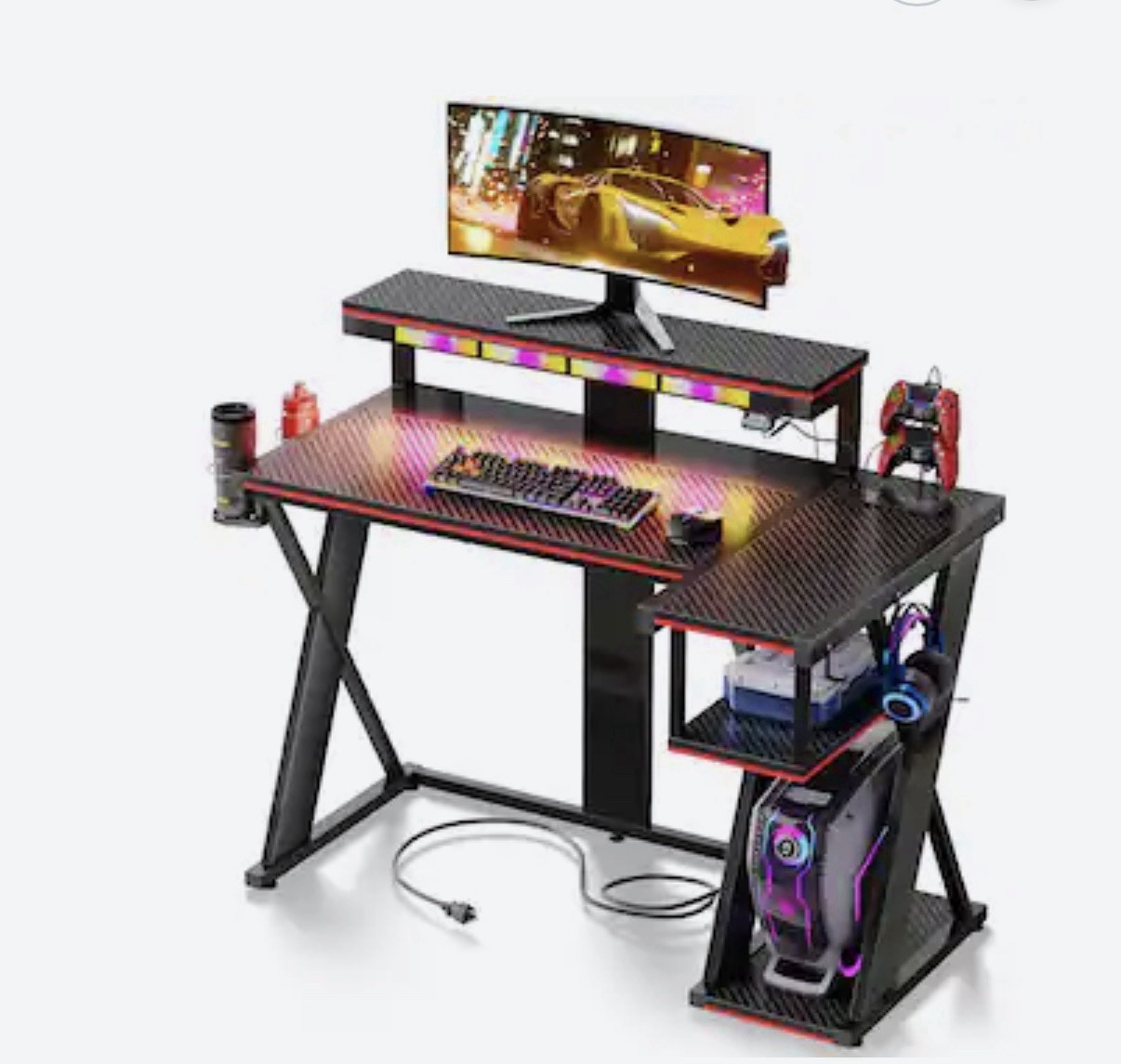 Bestier – 42-inch L-shaped Gaming Desk with RGB Music Sync Lights