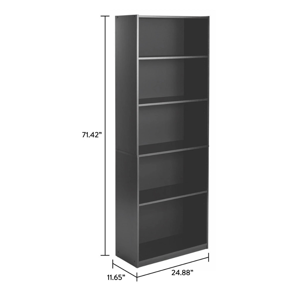 Mainstays 5-Shelf Bookcase Adjustable Shelves Storage Unit True Black Oak 71 in.