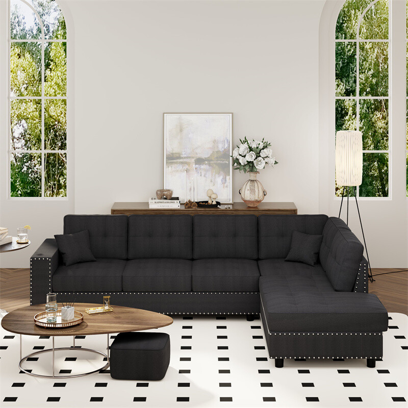 109.2”L-shaped Modular Sectional Sofa w/Removable Back Cushions and 2 Pillows