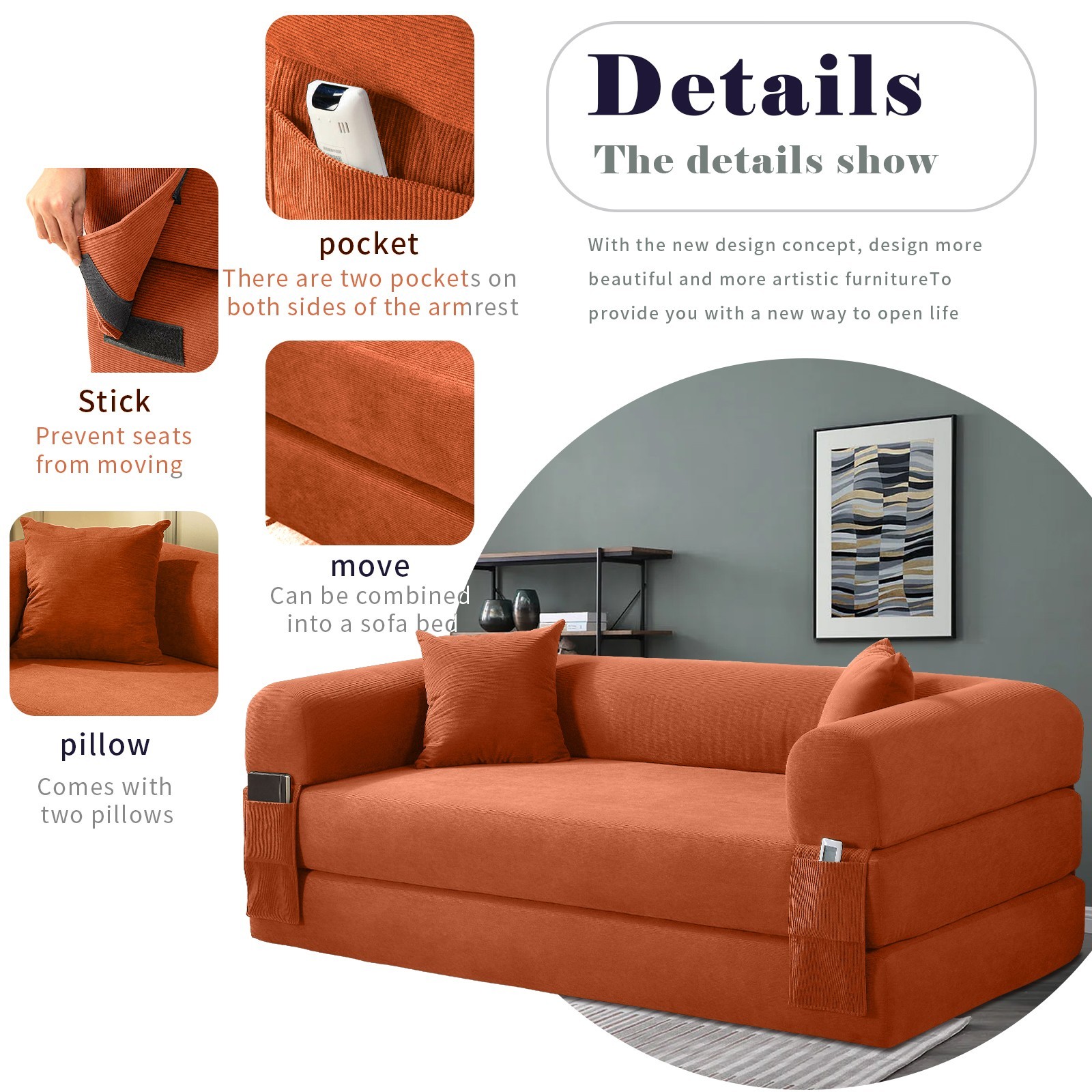 2-in-1 Convertible Sleeper Sofa Bed,Boneless Couch Folding Mattress Pull Out Bed