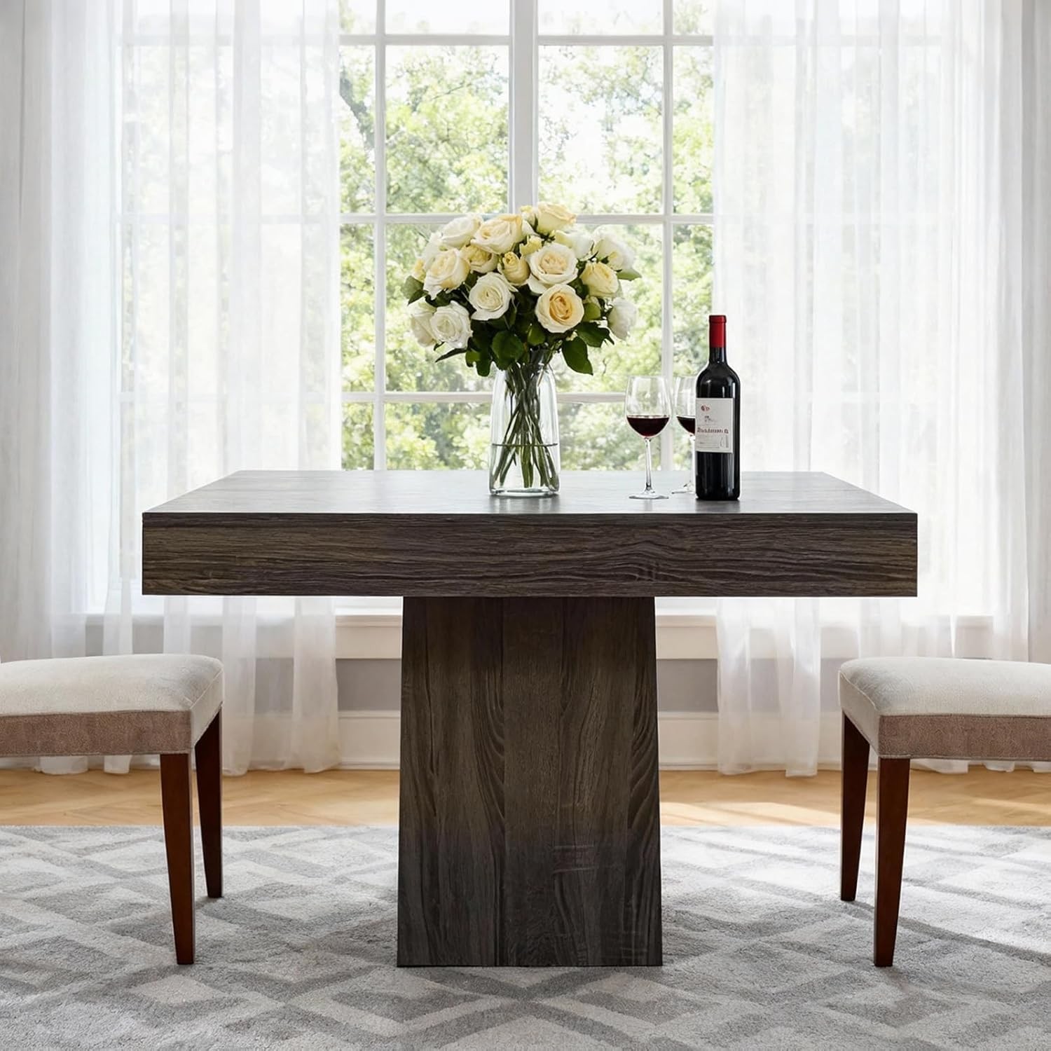 Square Dining Table for 4, 31.5inch Farmhouse Wooden Kitchen Table with Base