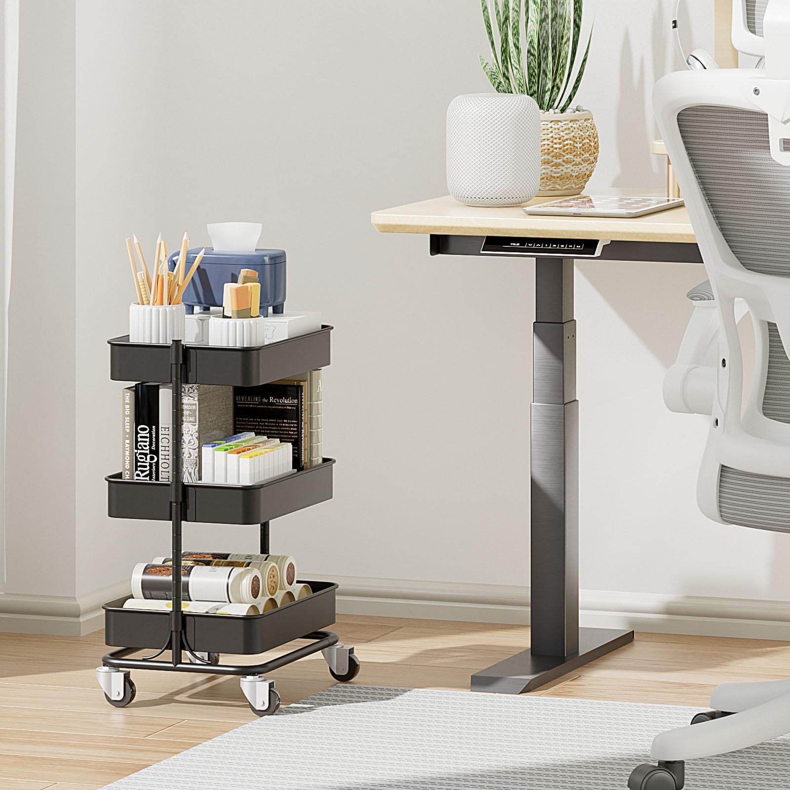 OrchidLeaf 3 Tier Modern Metal Rolling Tool Cart with Silent Casters, 15.35×11.8