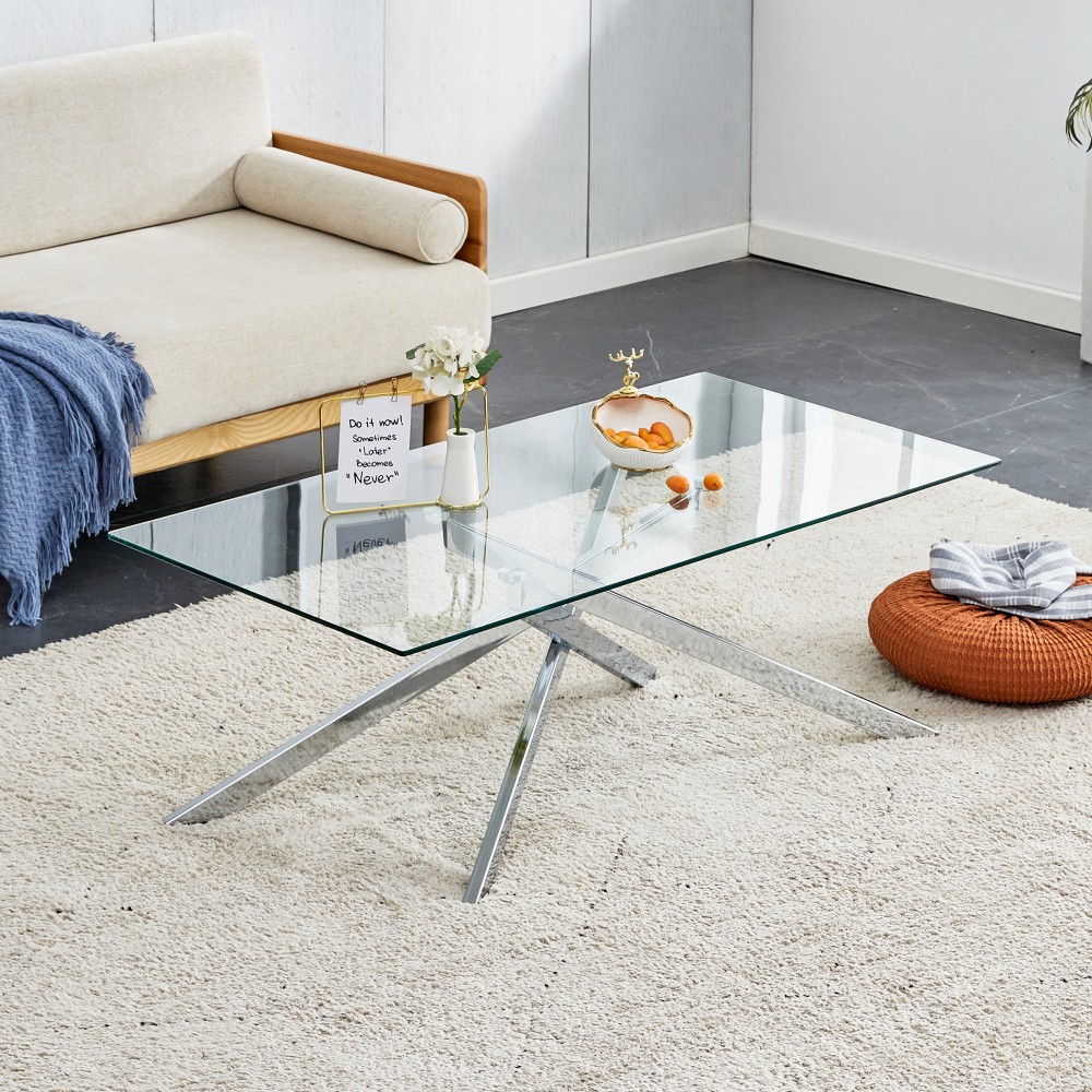 39.37″ Rectangular Clear Tempered Glass Coffee Table,Stylish Design