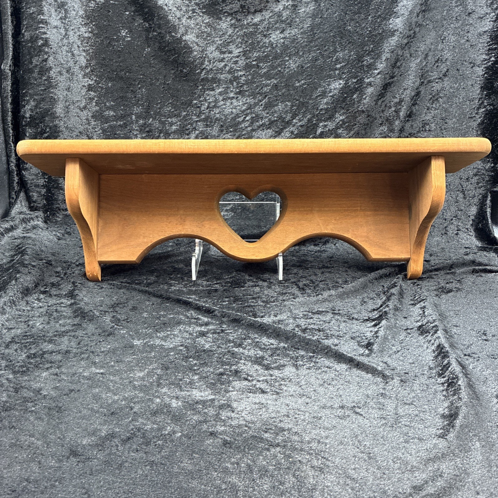 Vintage 1990s Heart Cut-out Wood Shelf w/Plate Groove Country Cottage Farmhouse