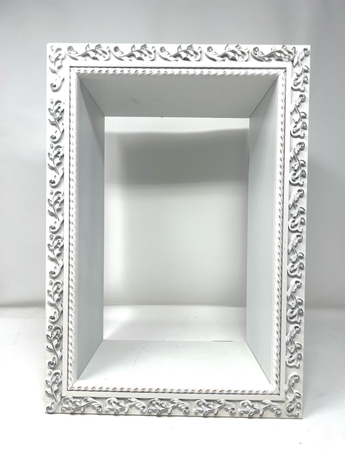 White Distressed Floating Box Shelf Open Back 15.5x11x6 Outer Dimensions