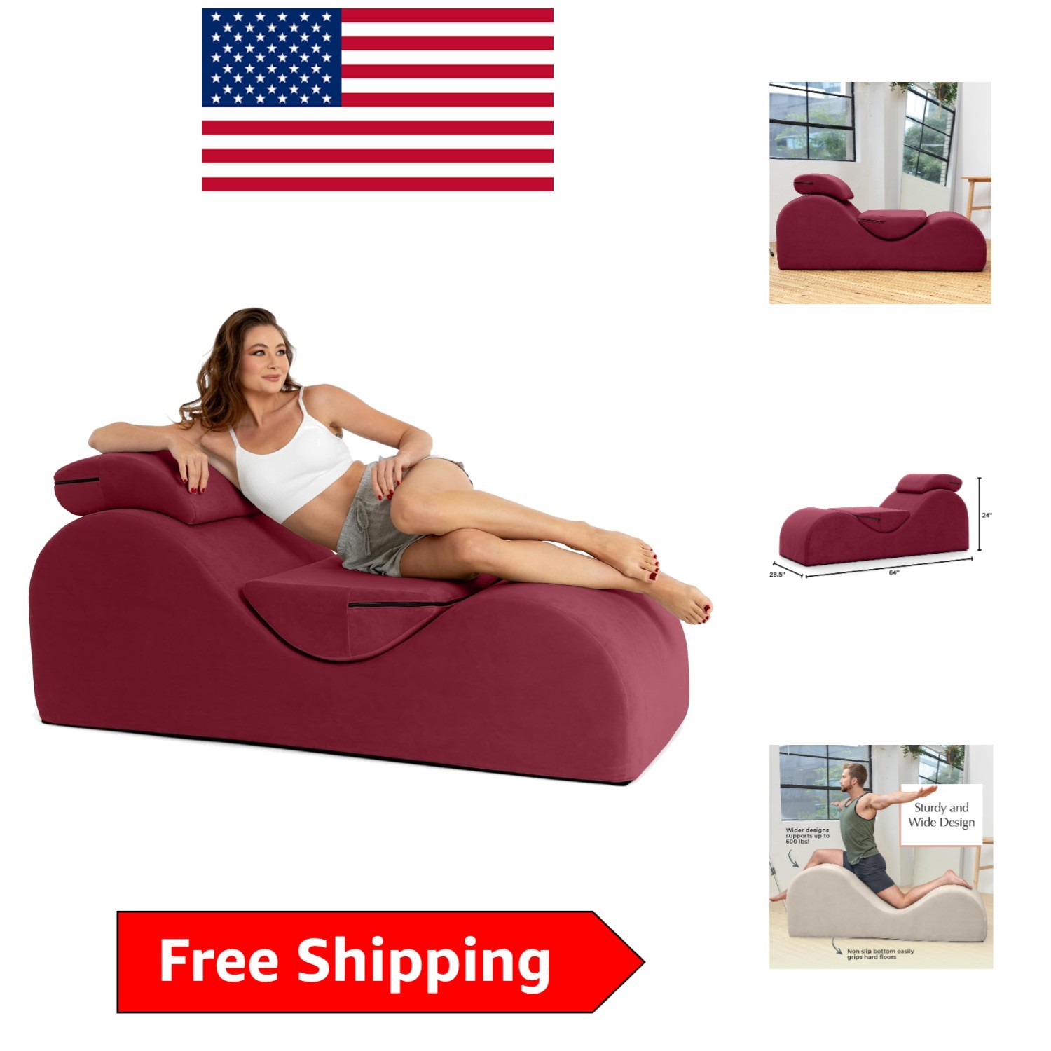 Luvu Lounger – High Density Foam Chaise Lounge Chair for Yoga & Relaxation – Red