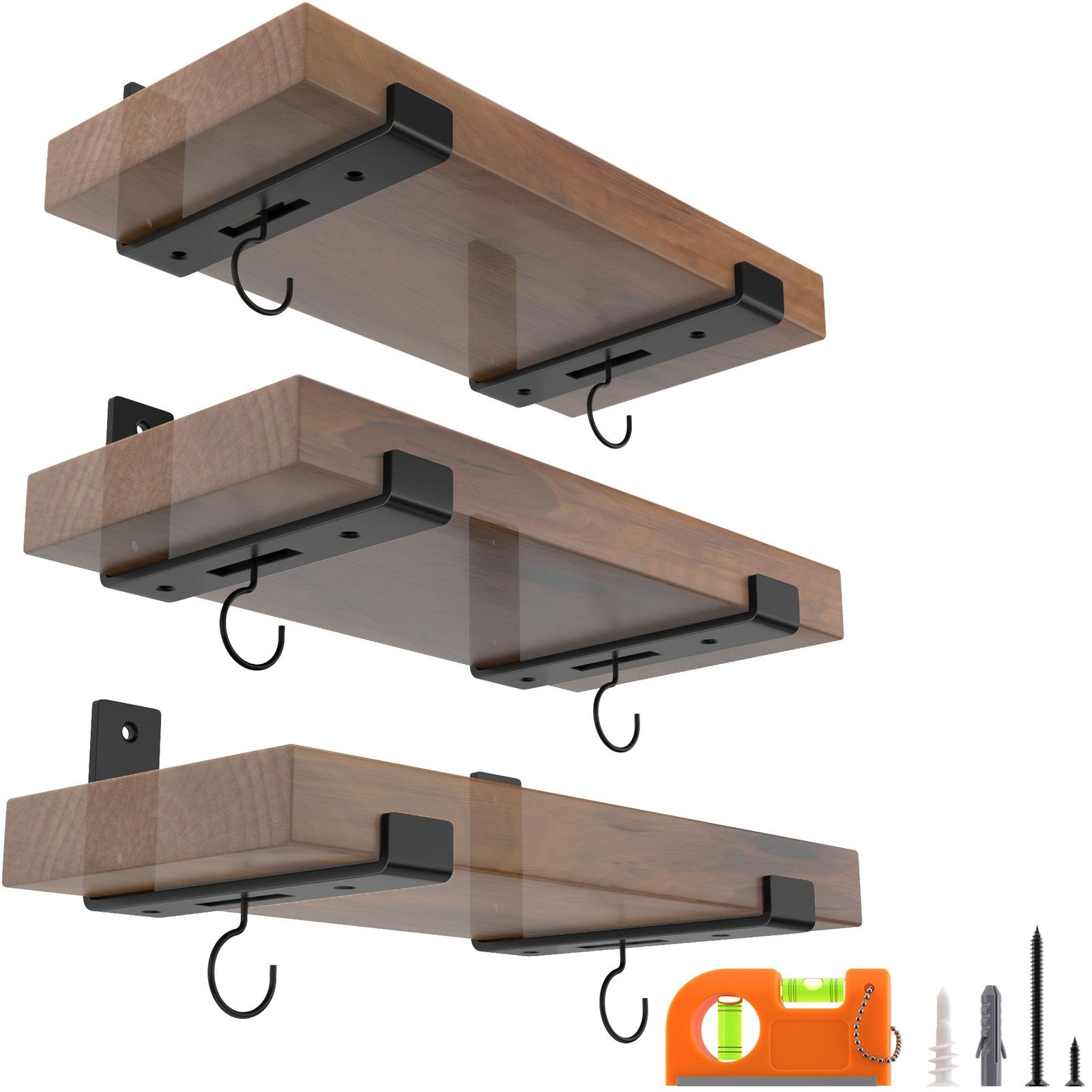 6 PCS 12 Inch Shelf Bracket Floating 1/5 Inch Thick 11.25x6x1.5 Hook & Kit