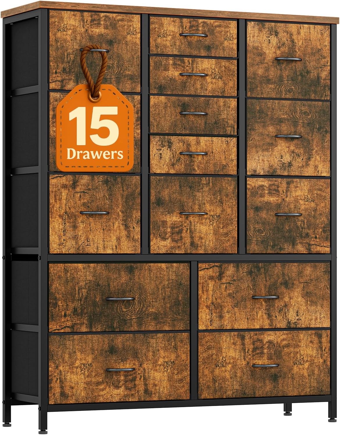 15 Drawers Dresser for Bedroom Chest Organizer Storage Tower with Fabric Bins
