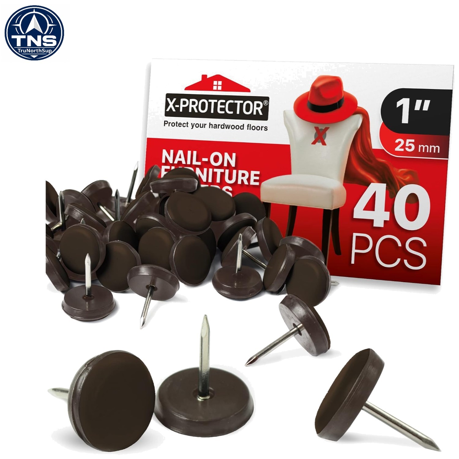 40 pcs Brown 1 inch Teflon Furniture Chair Glides Nail-on Floor Protectors