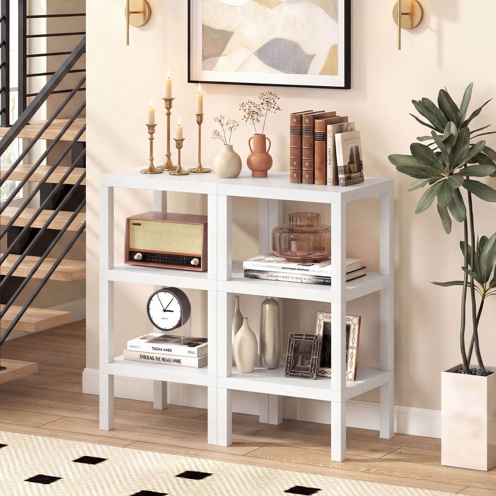 6-Tier Plastic Modular Storage Shelves Open Display Utility Shelving Unit