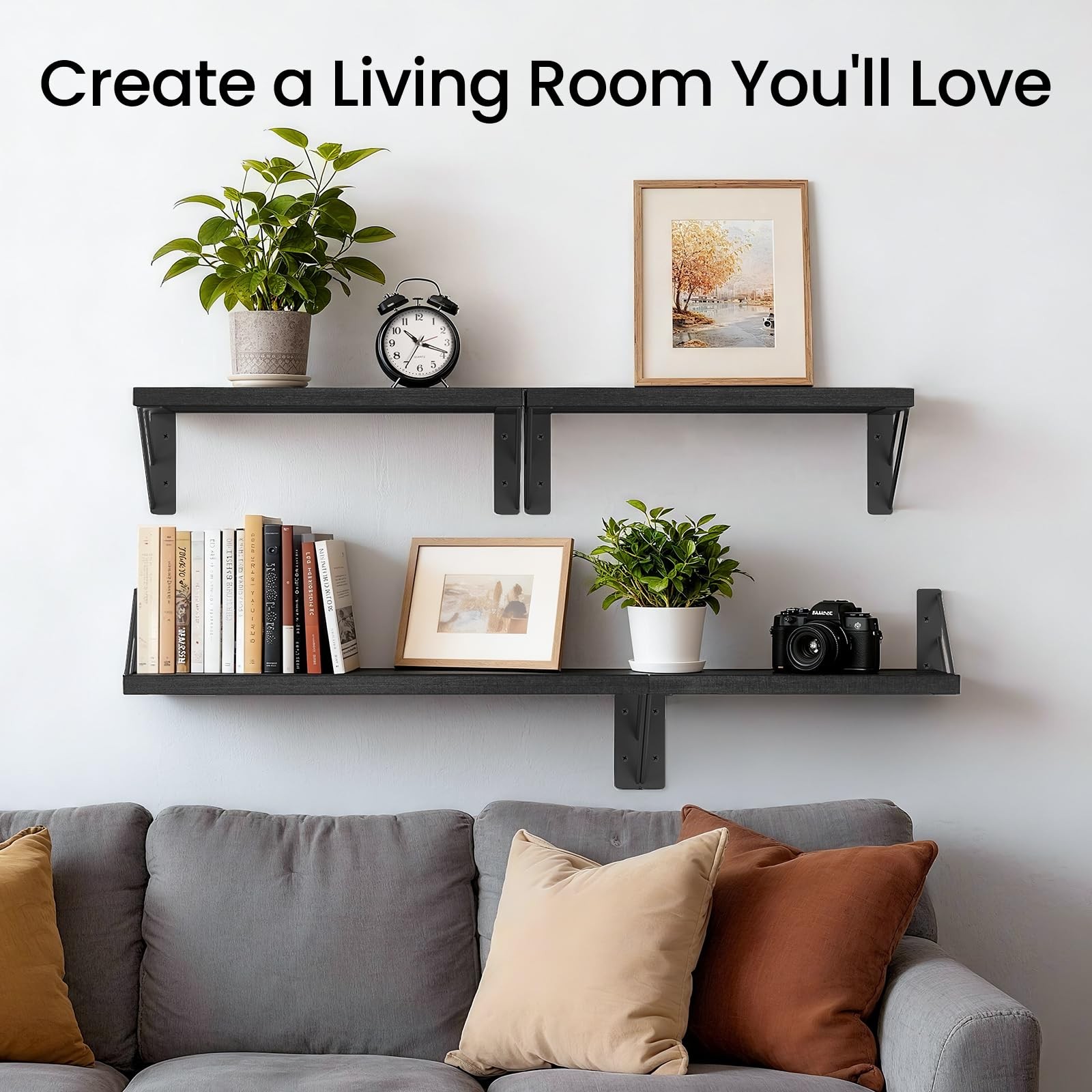 Wall Mounted Floating Bathroom Shelves, Wood Wall Shelf for Books & Decor, Sp…
