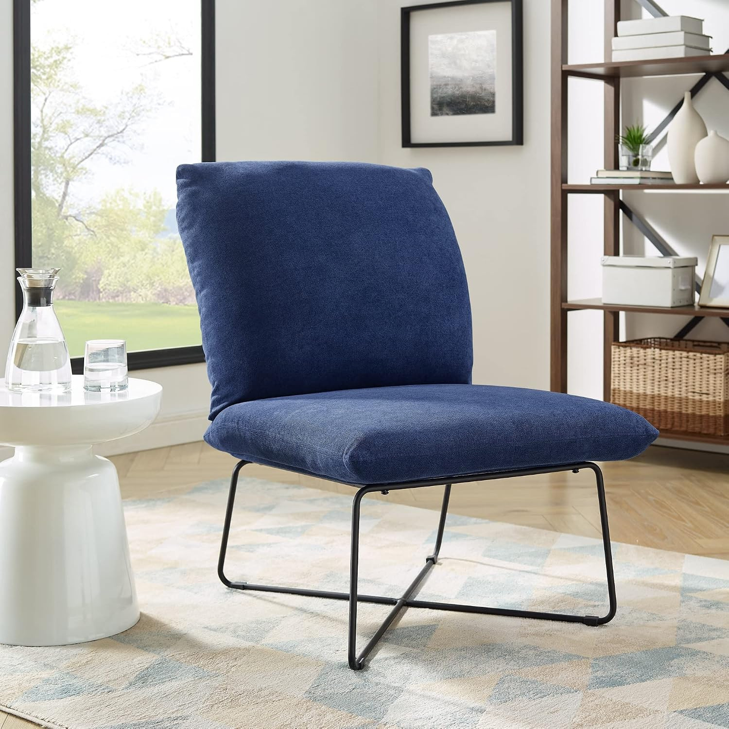 Eternity Upholstered Armless Accent Chair, Blue| Mid-Century Modern | Ergonomic