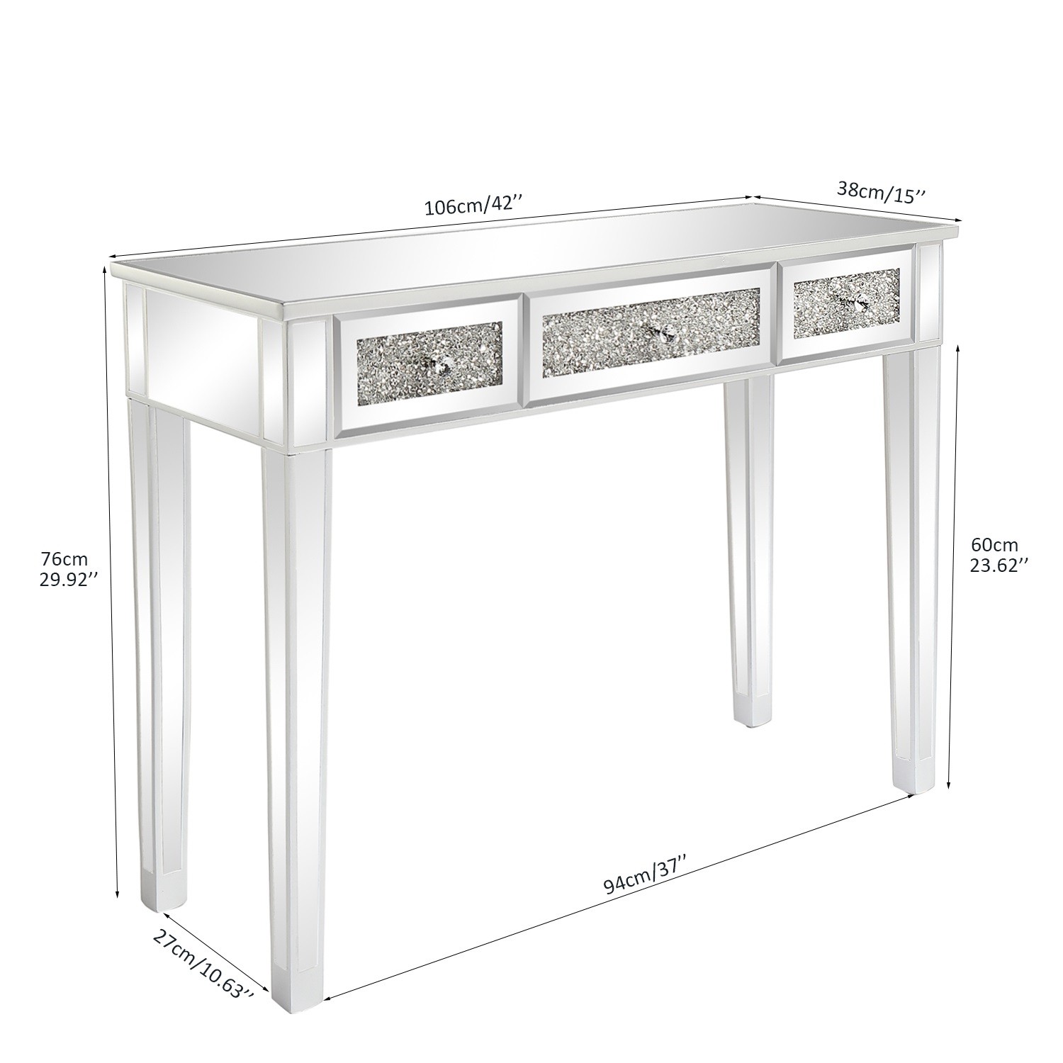 Mirror Surface Broken Glass 3 Pumping Computer Desk Vanities & Makeup Table