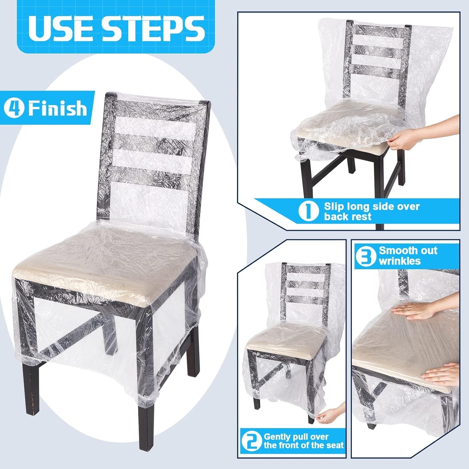 4 Pack Plastic Dining Chair Covers ONLY Clear Slipcovers Waterproof Seat