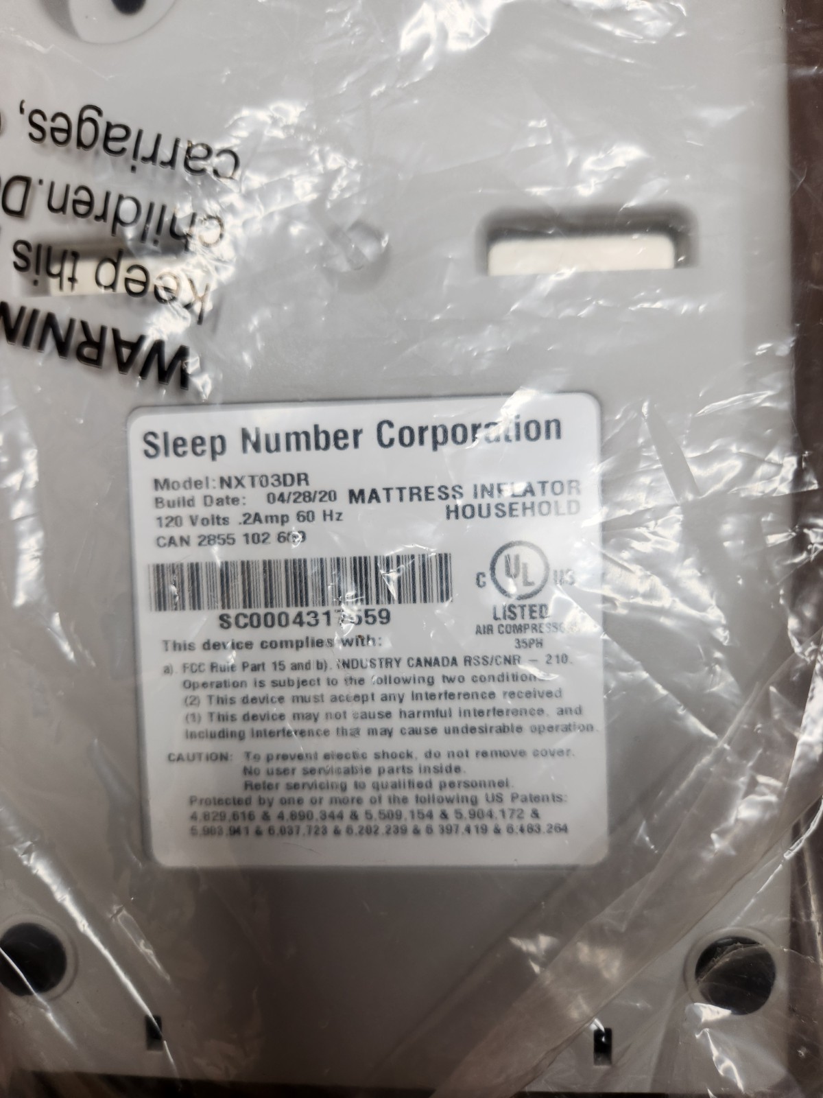 Select Comfort Sleep Number Air Bed Pump For Queen King Mattress Model NXT03DR