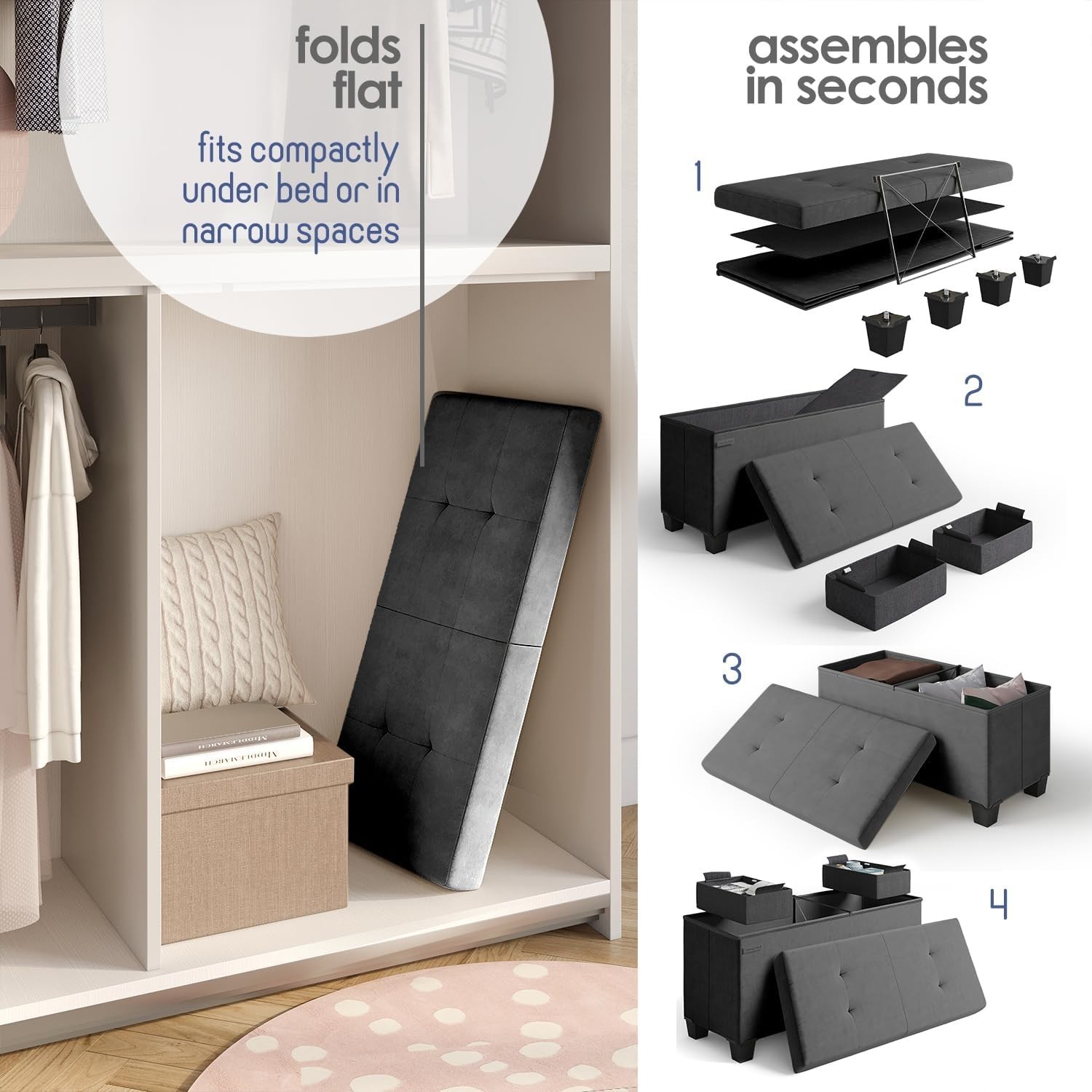 Durable Folding Ottoman Bench with Removable Legs: Maximize Your Storage Needs