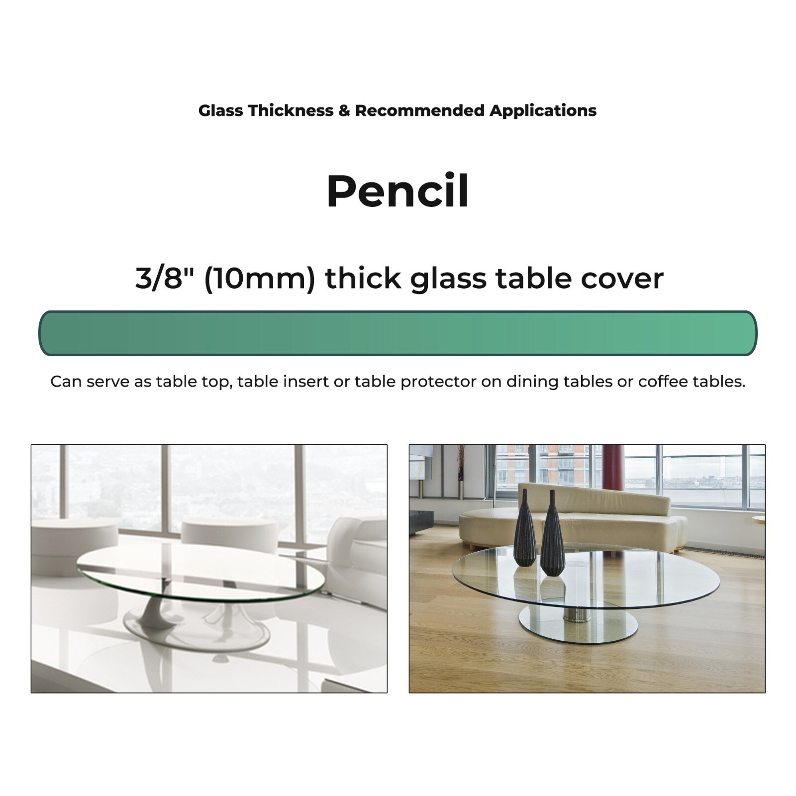 Clear Round Tempered Glass Table Top 3/8″ Inch Thick with Pencil Polished Edge