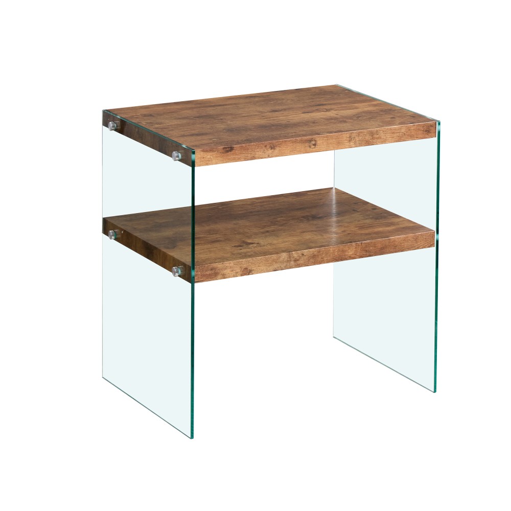 MDF Side Table Small Tea Table Walnut Night Stand Tempered Glass Sofa Table