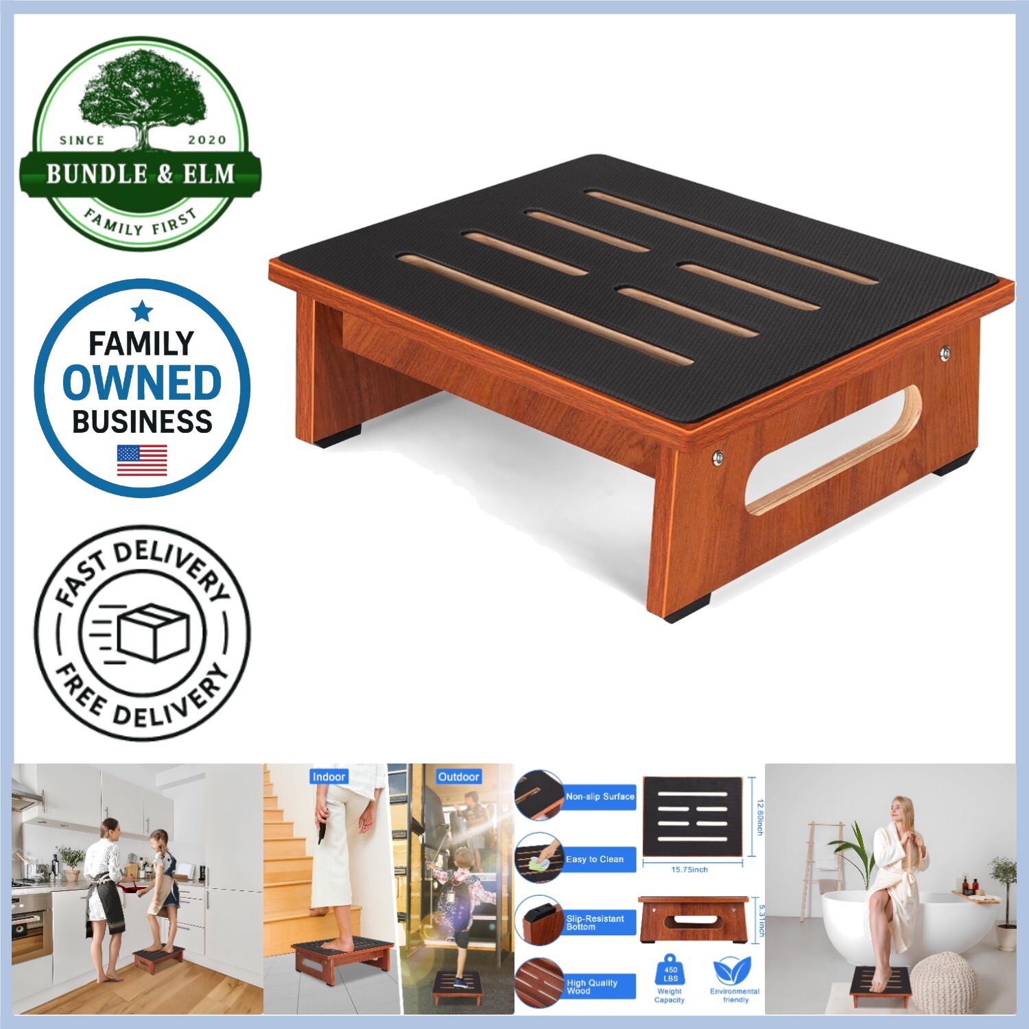Wooden Step Stool Heavy Duty 450LBS Non-Slip Support Ideal for High Beds and …
