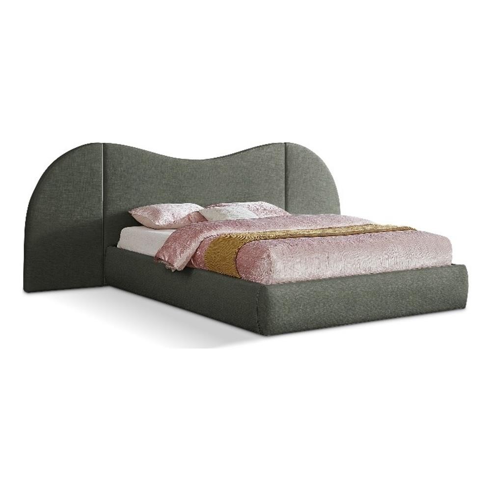Meridian Furniture Everest Olive Green Linen Textured Fabric Queen Bed