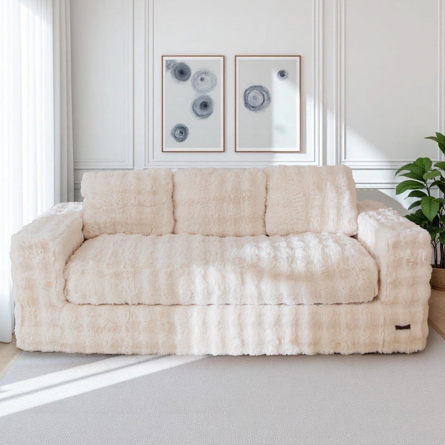 MAXYOYO 2/3 Seater Floor Sofa Bed,Bubbled Boneless Sofa with Pillows