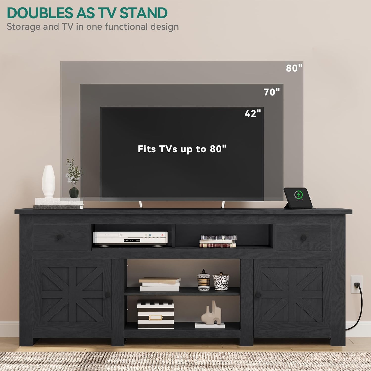 TV Stand for 75/80 Inch TV, Entertainment Center, TV Cabinet with Drawers and