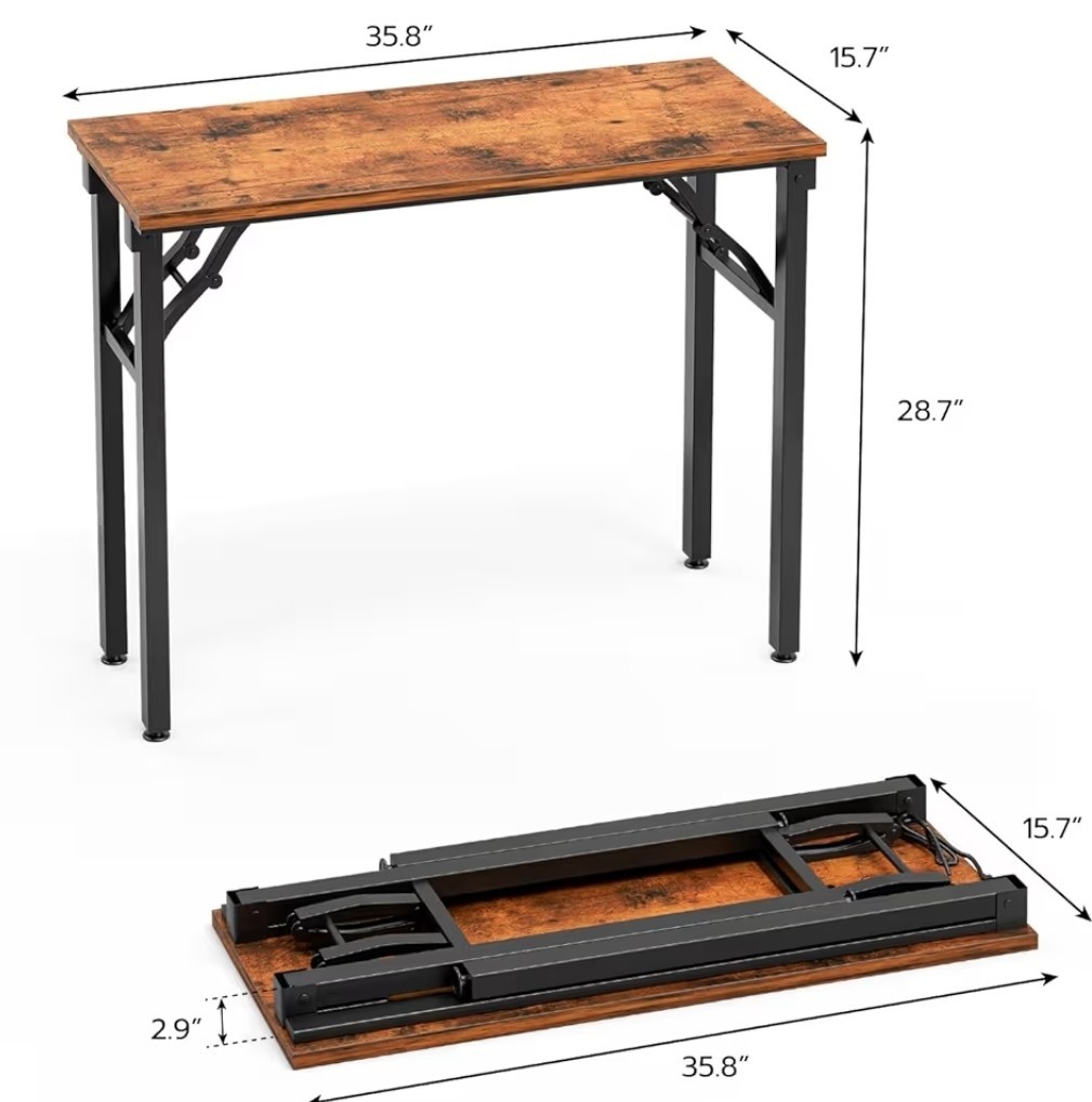 Folding Computer Desk Rustic Brown 44″ Engineered Wood Metal Legs