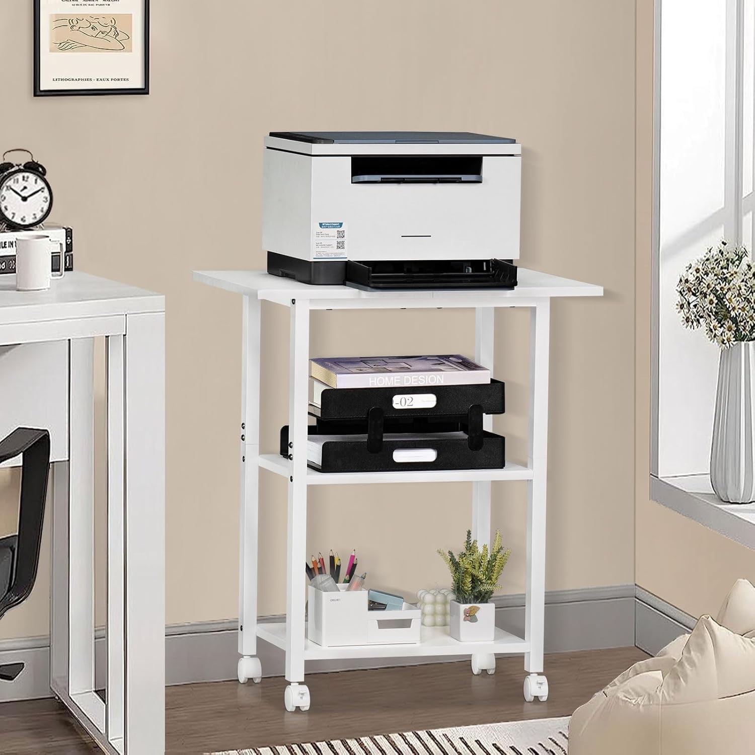 3-Tier Printer Stand, Industrial Mobile Printer Table with Storage Shelf and …