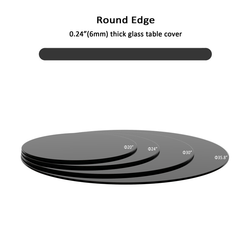20″-36″Round Tempered Glass Table Top Black Glass 1/4″ Thick Round Polished Edge