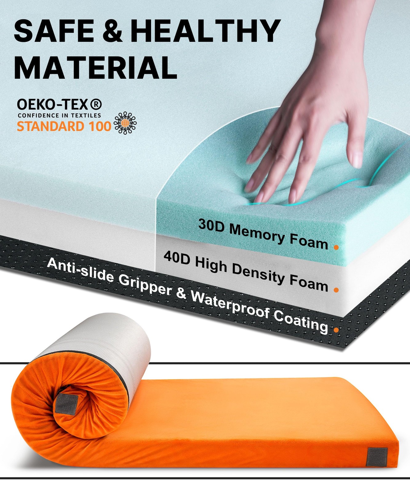 3″ Memory Foam Portable Roll-Up Camping Mattress for Car, Tent, Cot & Guests