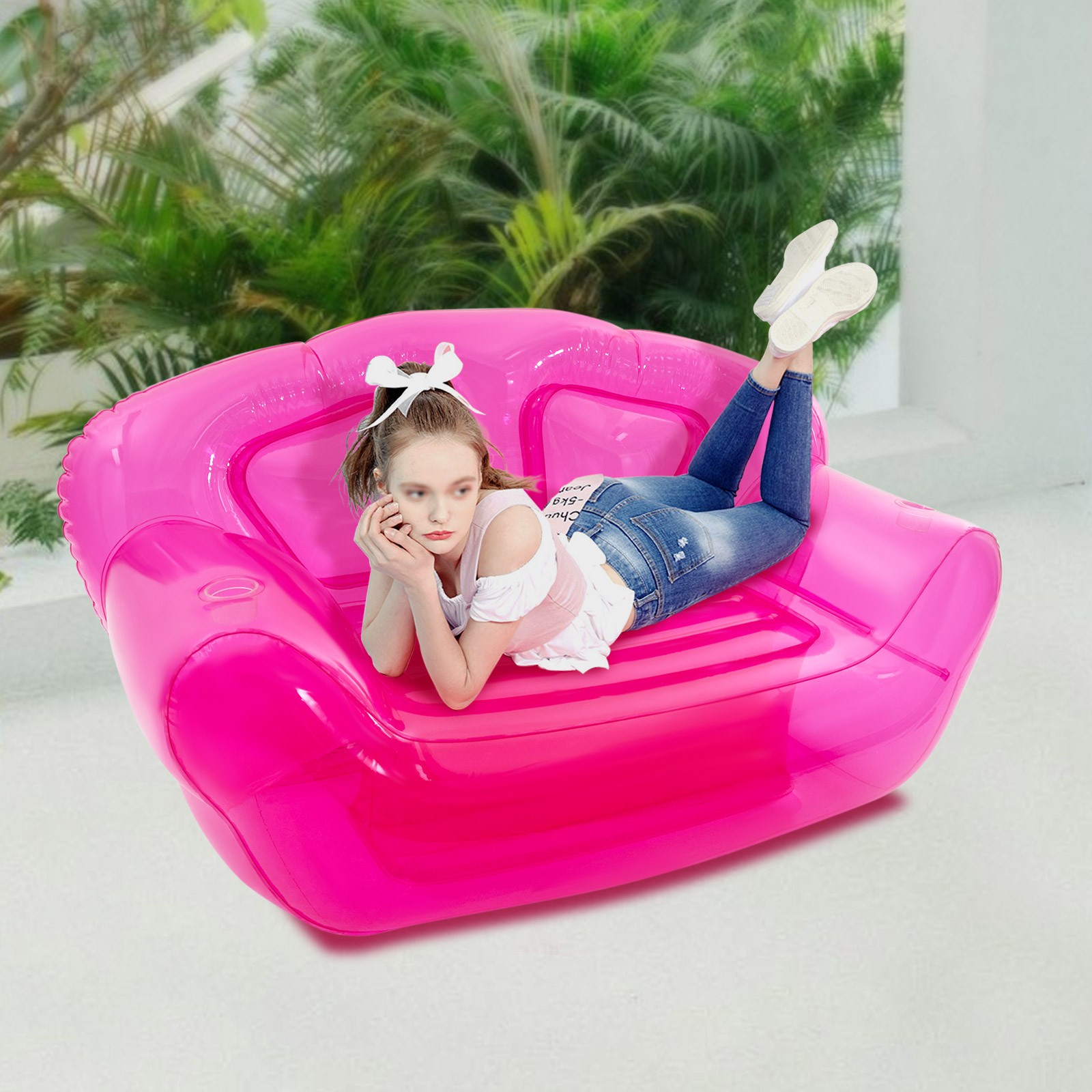 Inflatable Sofa PVC Bolw Up Couch Seat Portable 2 Person Chair 180-200kg Load~