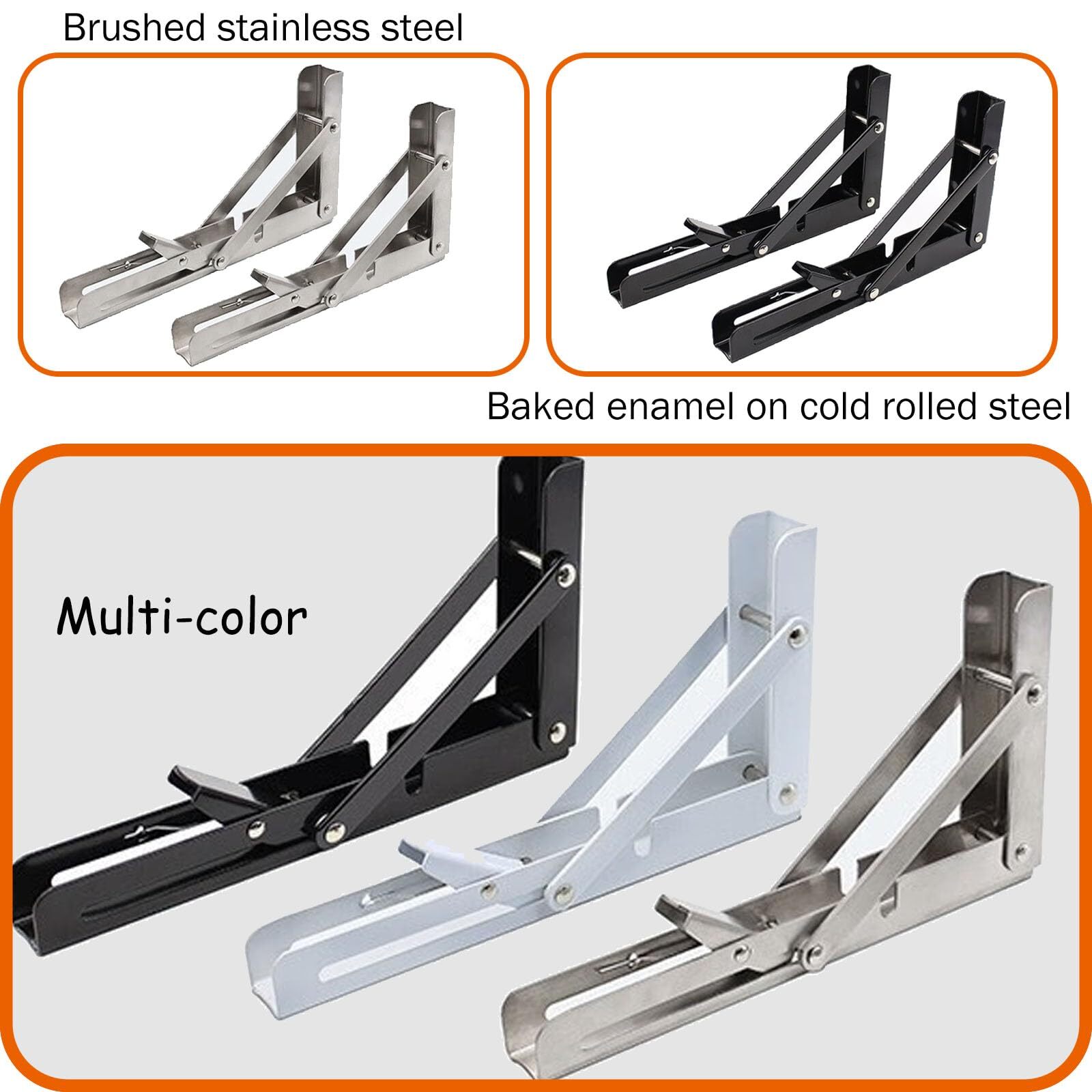 2-Pack 12-in Heavy Duty Folding Shelf Brackets Black Metal Collapsible Hinge