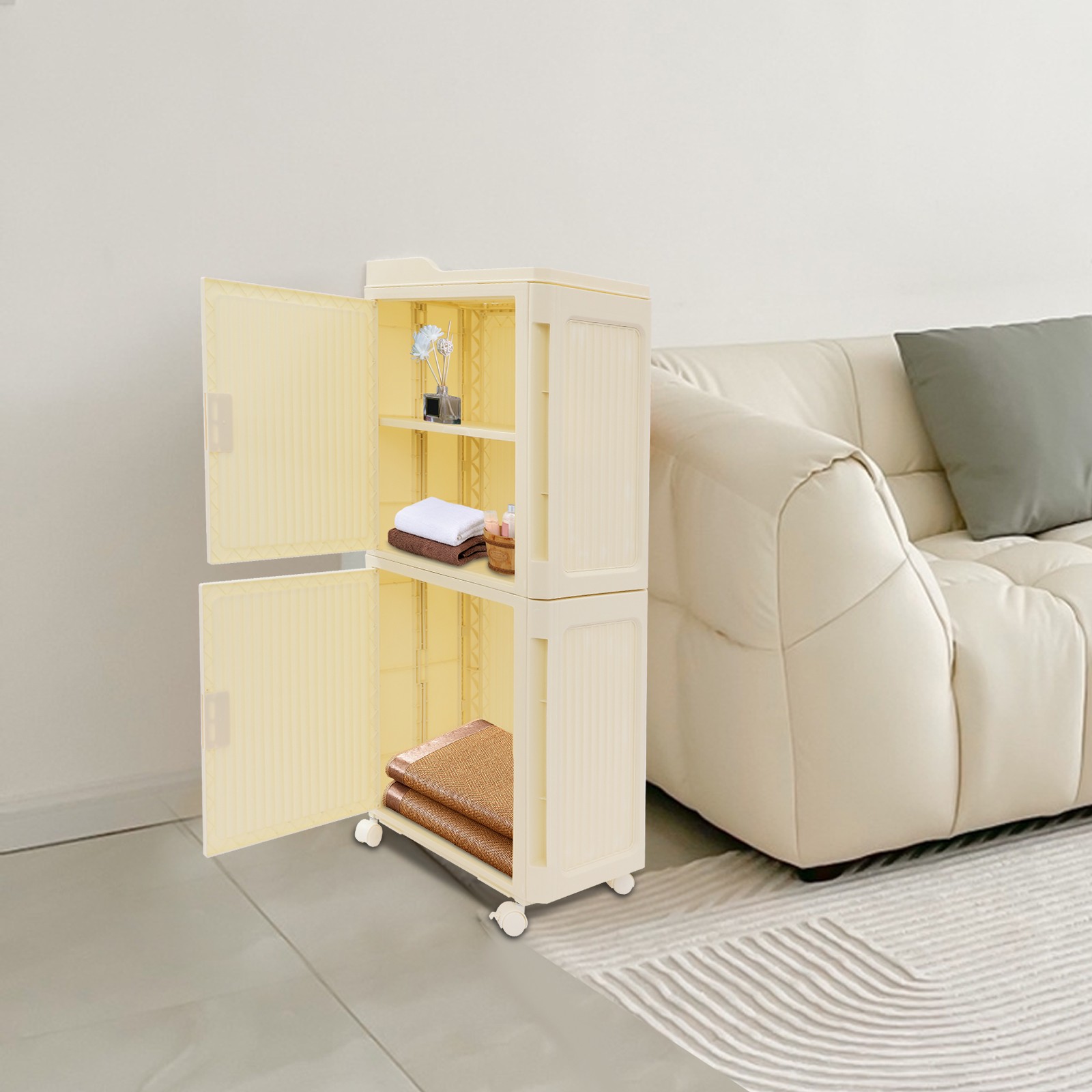 4Tier Storage Cabinet Narrow Slim Storage Sabinet w/Lockable Wheels for Bathroom