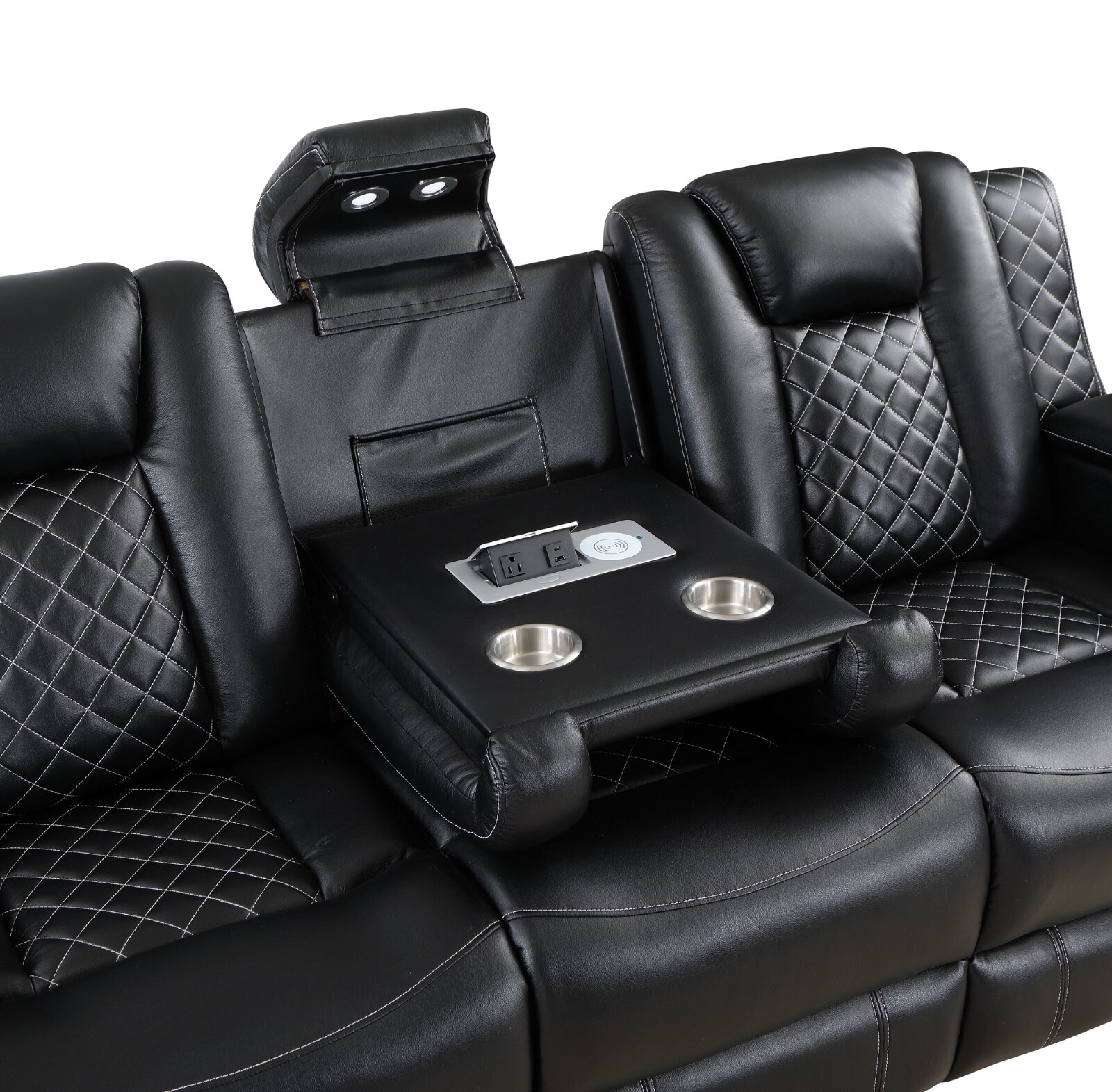 ULTIMATE EQUIPPED 2 PC BLACK POWER RECLINING SOFA LOVESEAT LIVING ROOM FURNITURE