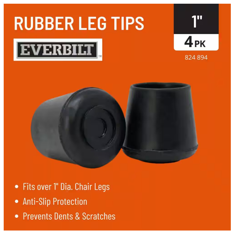 4PK EVERBILT Anti-Skid 1 in. Rubber Leg Tips Caps Table Chair Floor Protection